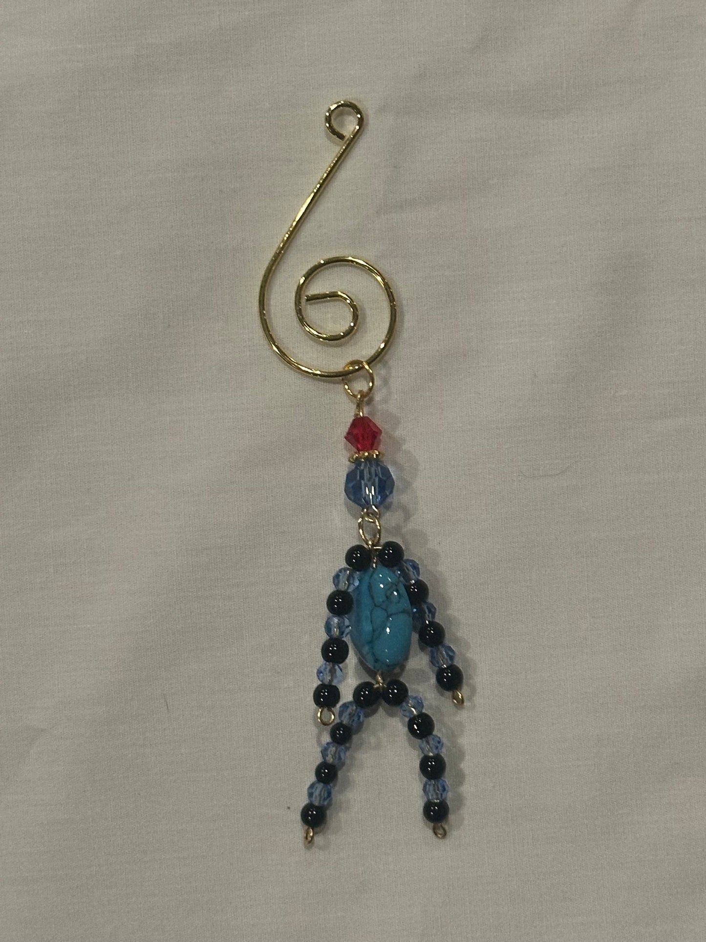 Christmas Elf With Turquoise, Black Jasper and Blue Faceted Glass