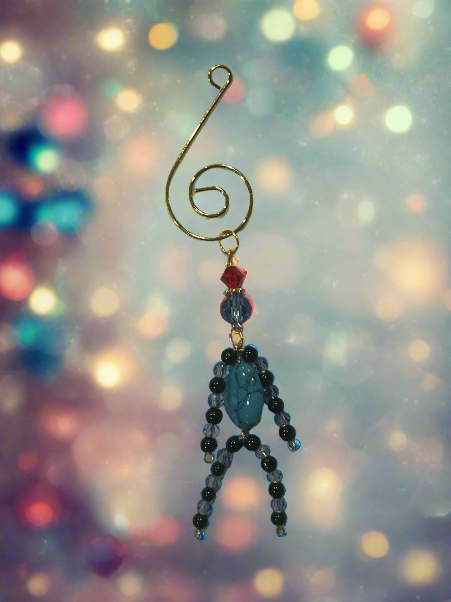 Christmas Elf With Turquoise, Black Jasper and Blue Faceted Glass