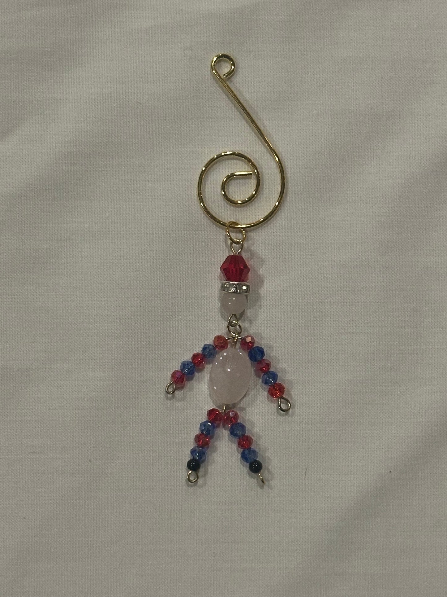 Christmas Elf Ornament with Rose Quartz, Black Jasper, Blue and Red Faceted Glass