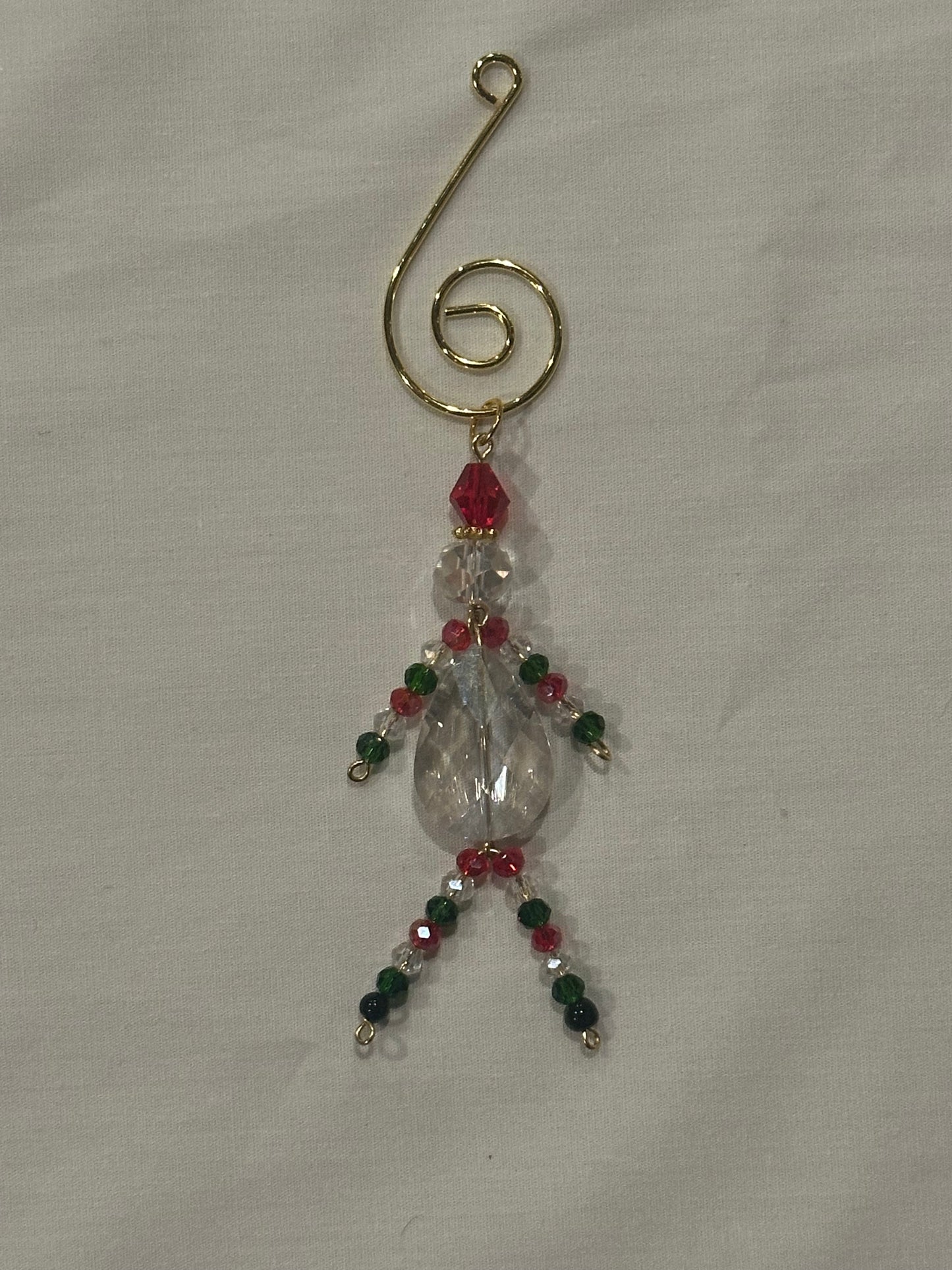 Christmas Elf Ornament With Clear, Red and Green Faceted Glass