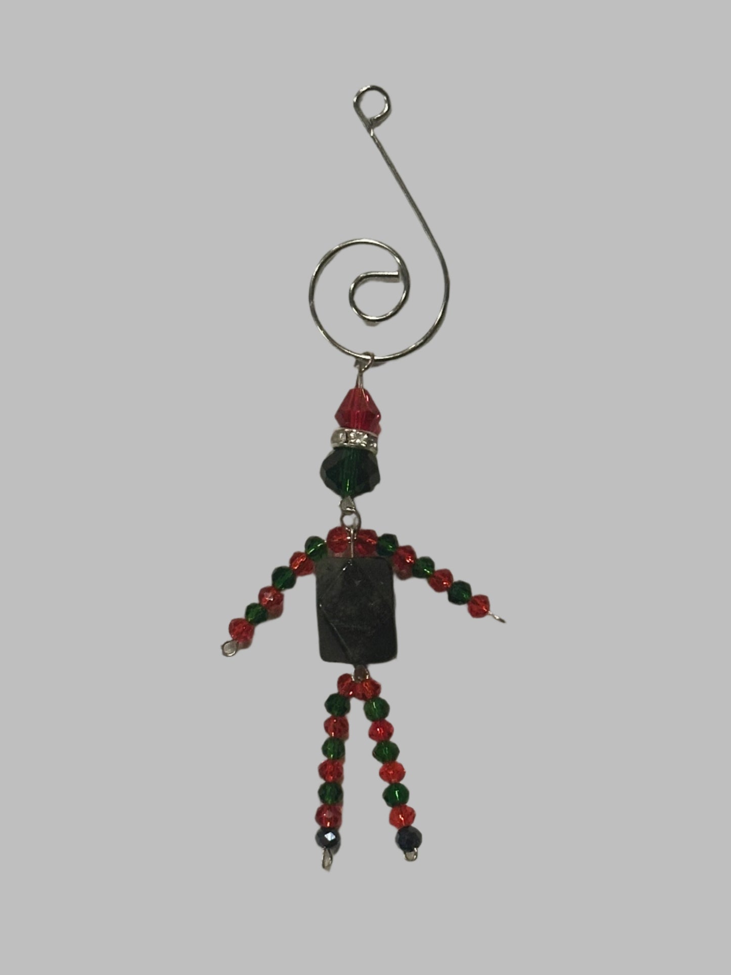 Christmas Elf Ornament with Agate, Red and Green Faceted Glass