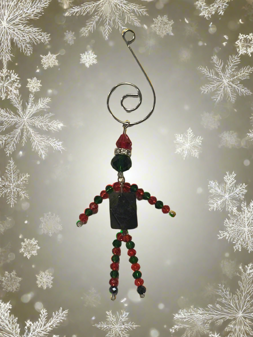 Christmas Elf Ornament with Agate, Red and Green Faceted Glass