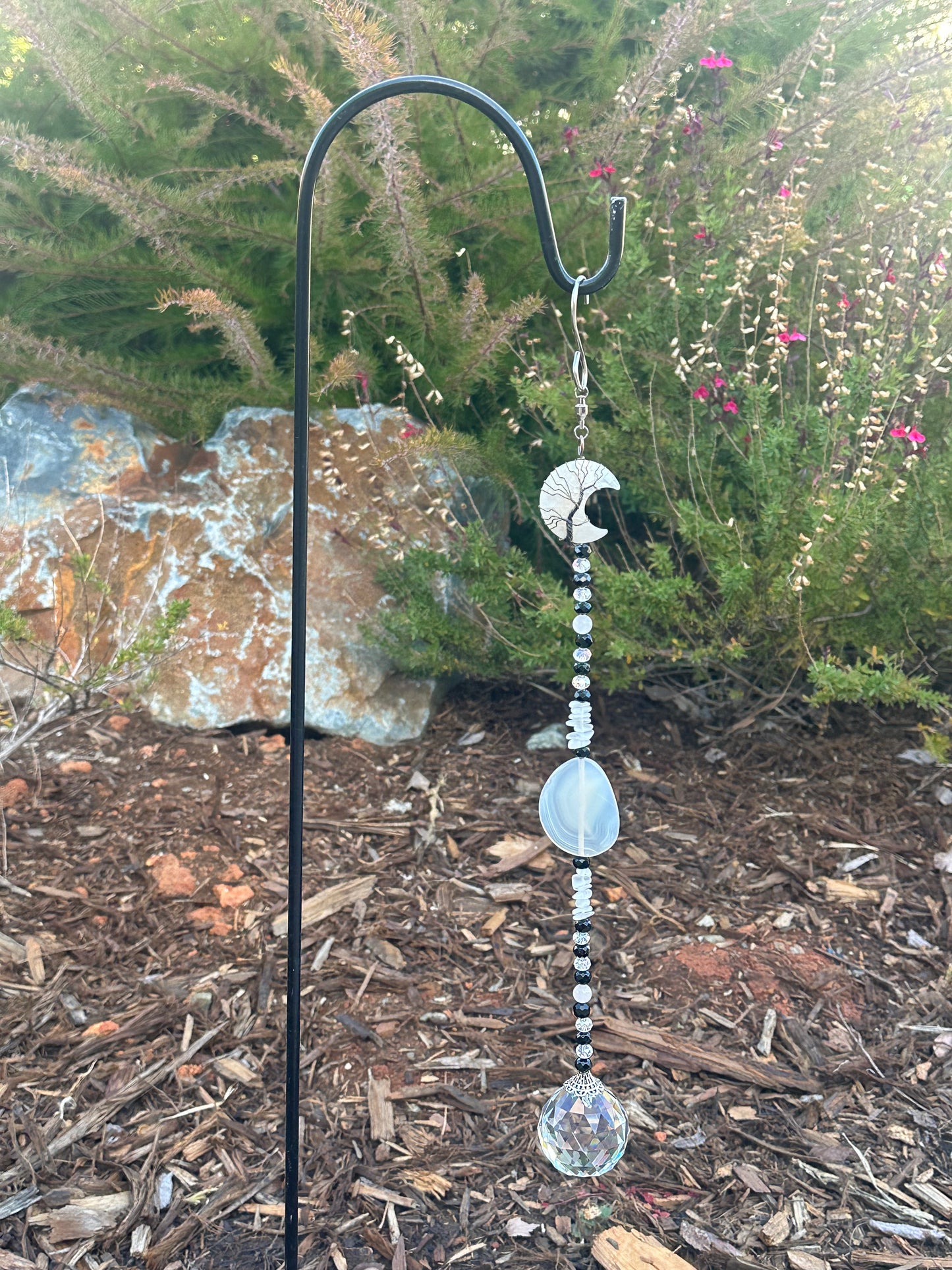 Wire-Wrapped Crescent Moon Suncatcher With 40 mm Prism 🌙✨
