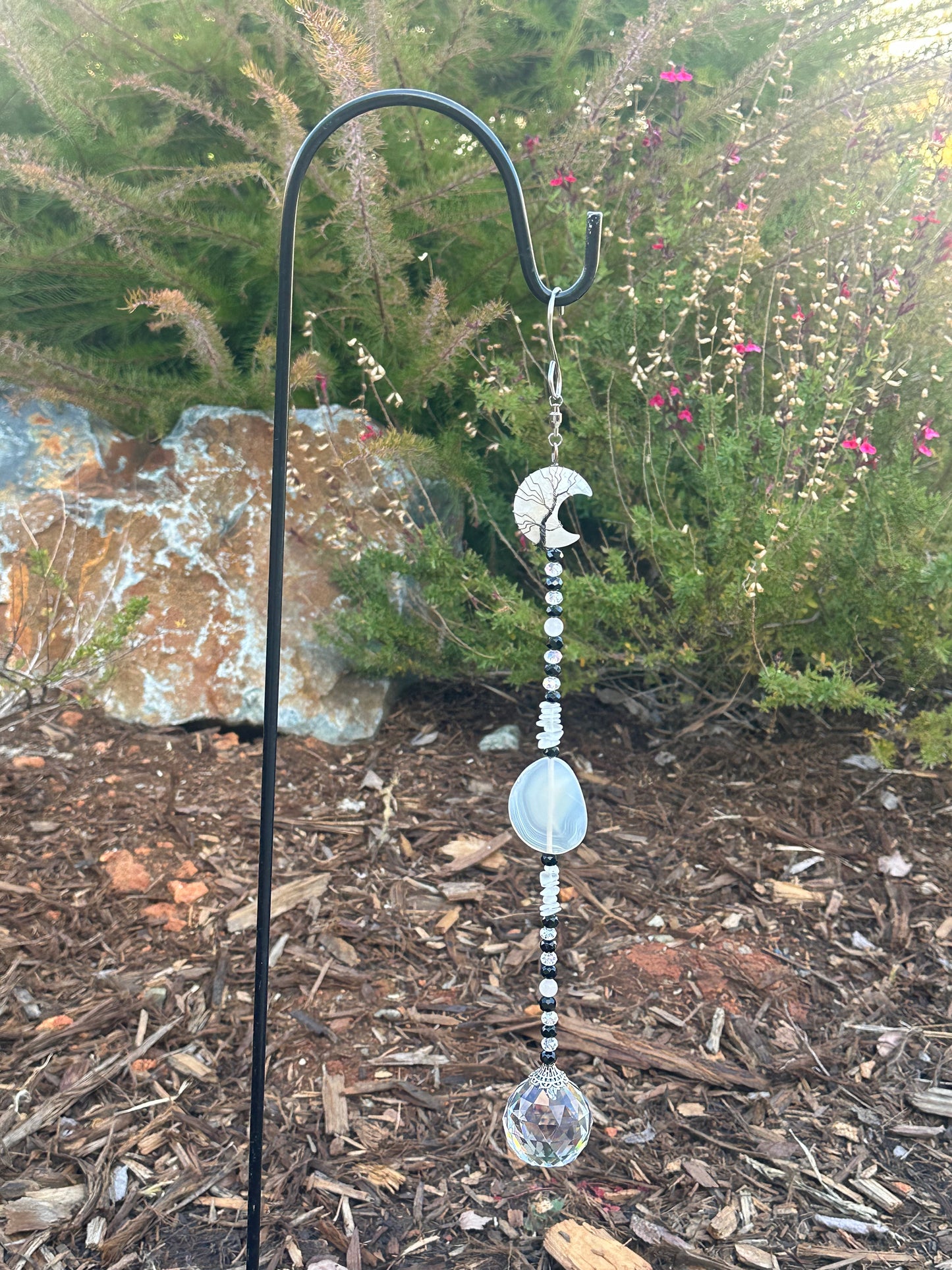 Wire-Wrapped Crescent Moon Suncatcher With 40 mm Prism 🌙✨