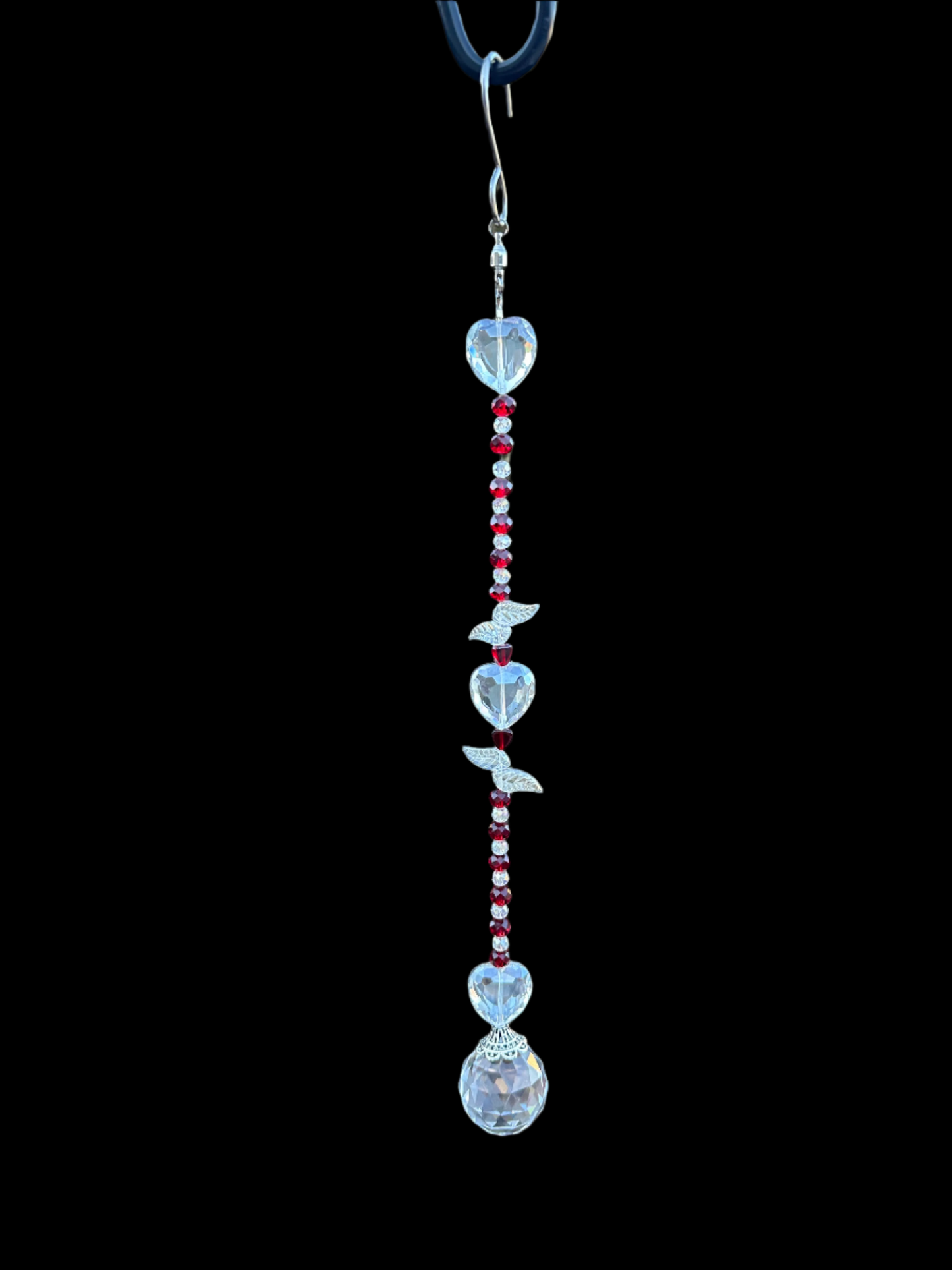 Clear Crystal Heart and Red Faceted Glass Suncatcher ❤️✨