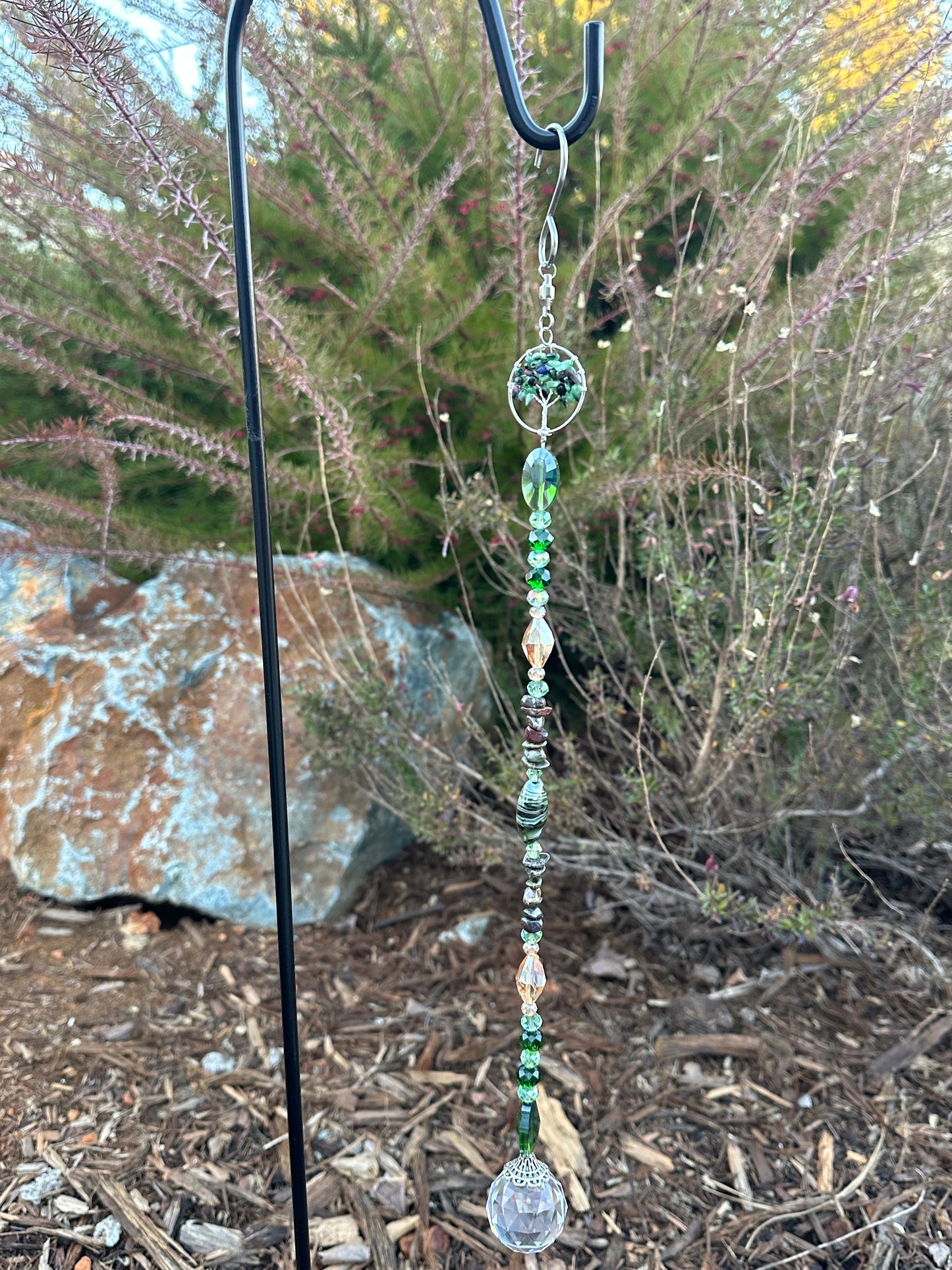 Epidote Tree of Life Suncatcher with Dragon Blood Stones