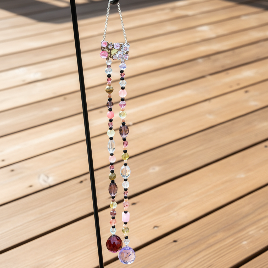 Cherry Quartz & Pink Metal Flower Suncatcher