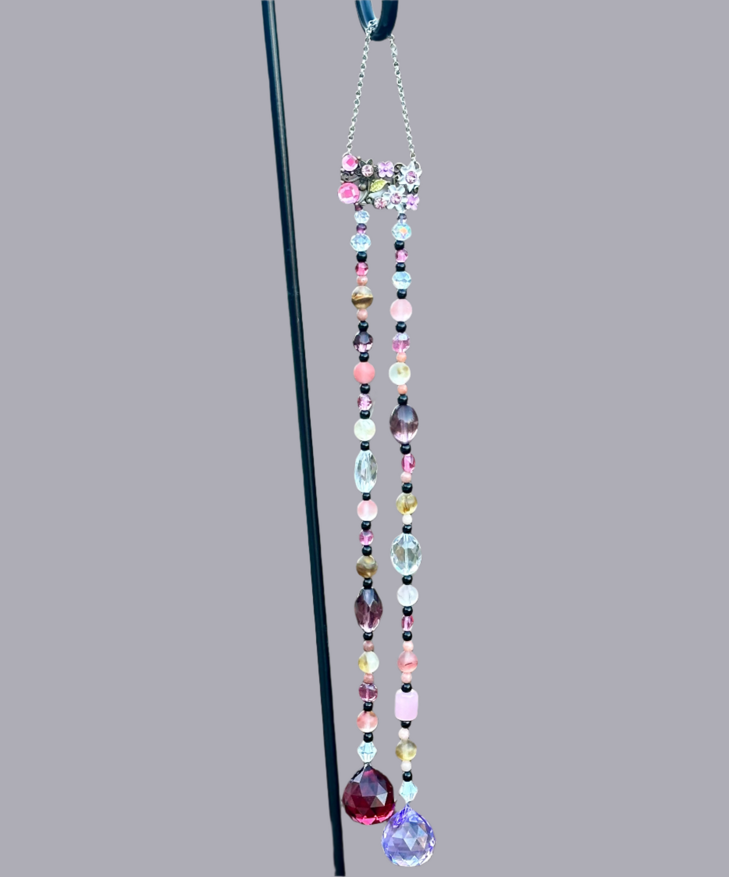Cherry Quartz & Pink Metal Flower Suncatcher