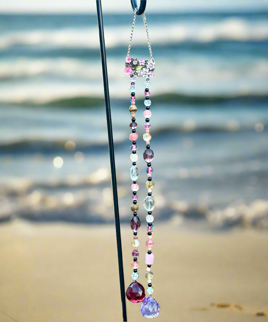 Cherry Quartz & Pink Metal Flower Suncatcher