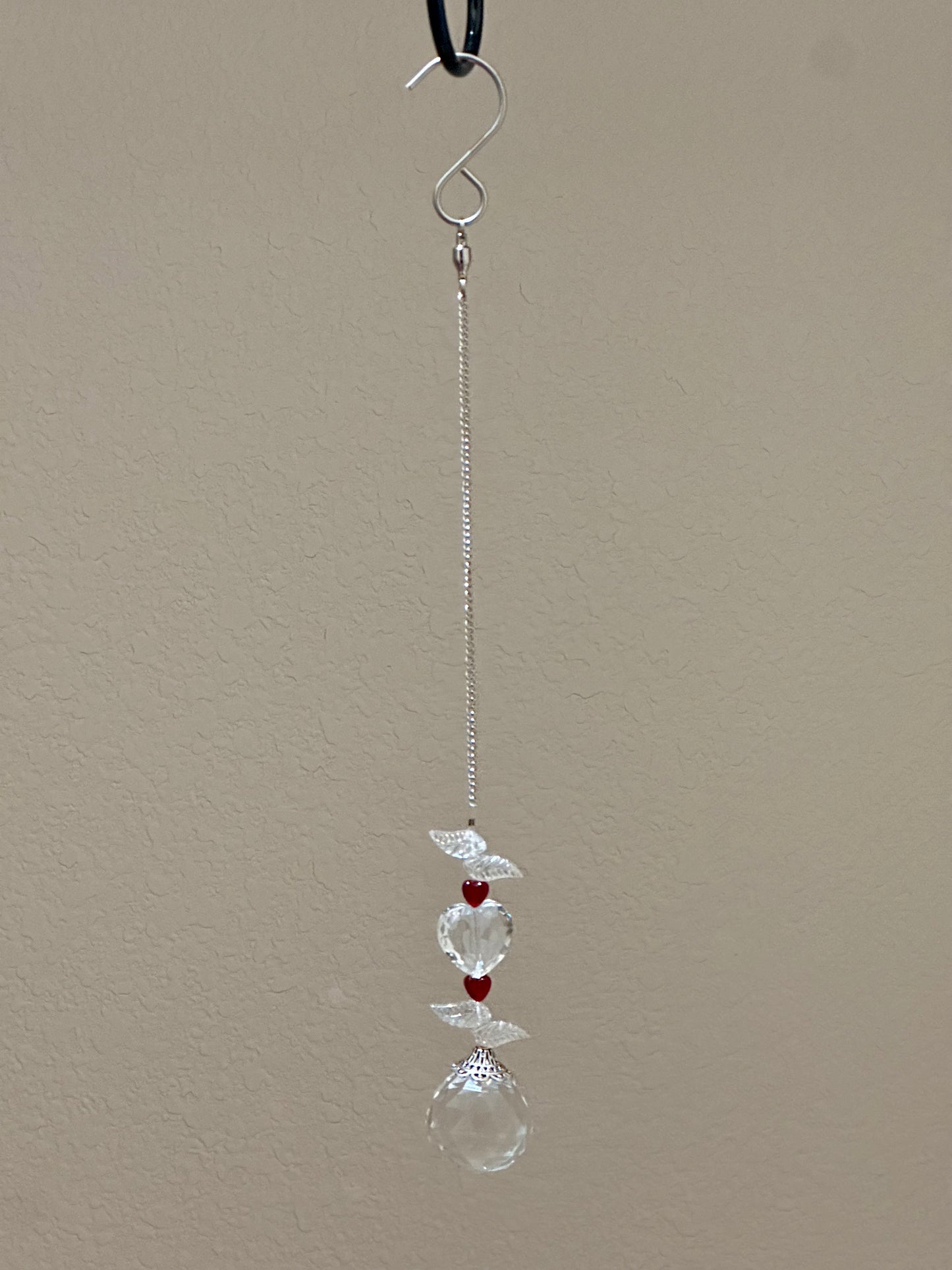 Clear Crystal Heart and Red Glass Suncatcher on Silver Chain❤️✨