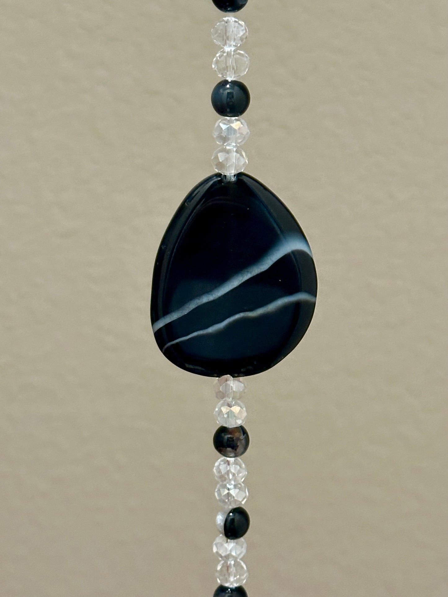 Wire Tree & Glass Moon Suncatcher with Black Agate