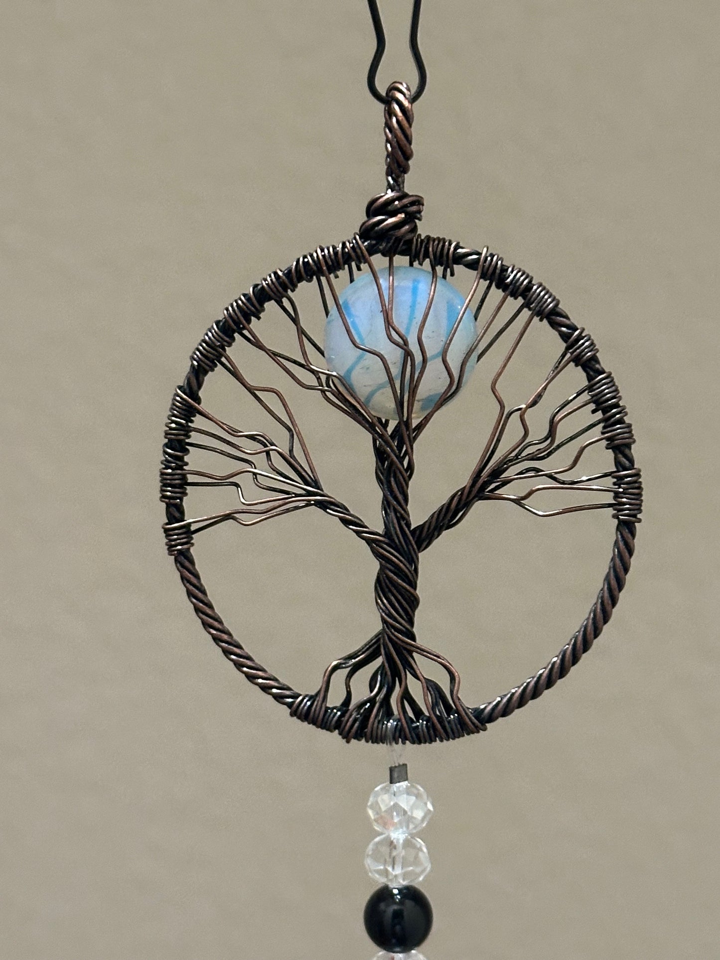 Wire Tree & Glass Moon Suncatcher with Black Agate