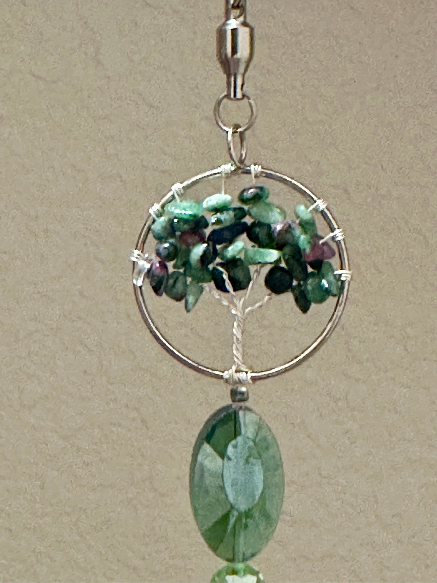 Epidote Tree of Life Suncatcher with Dragon Blood Stones