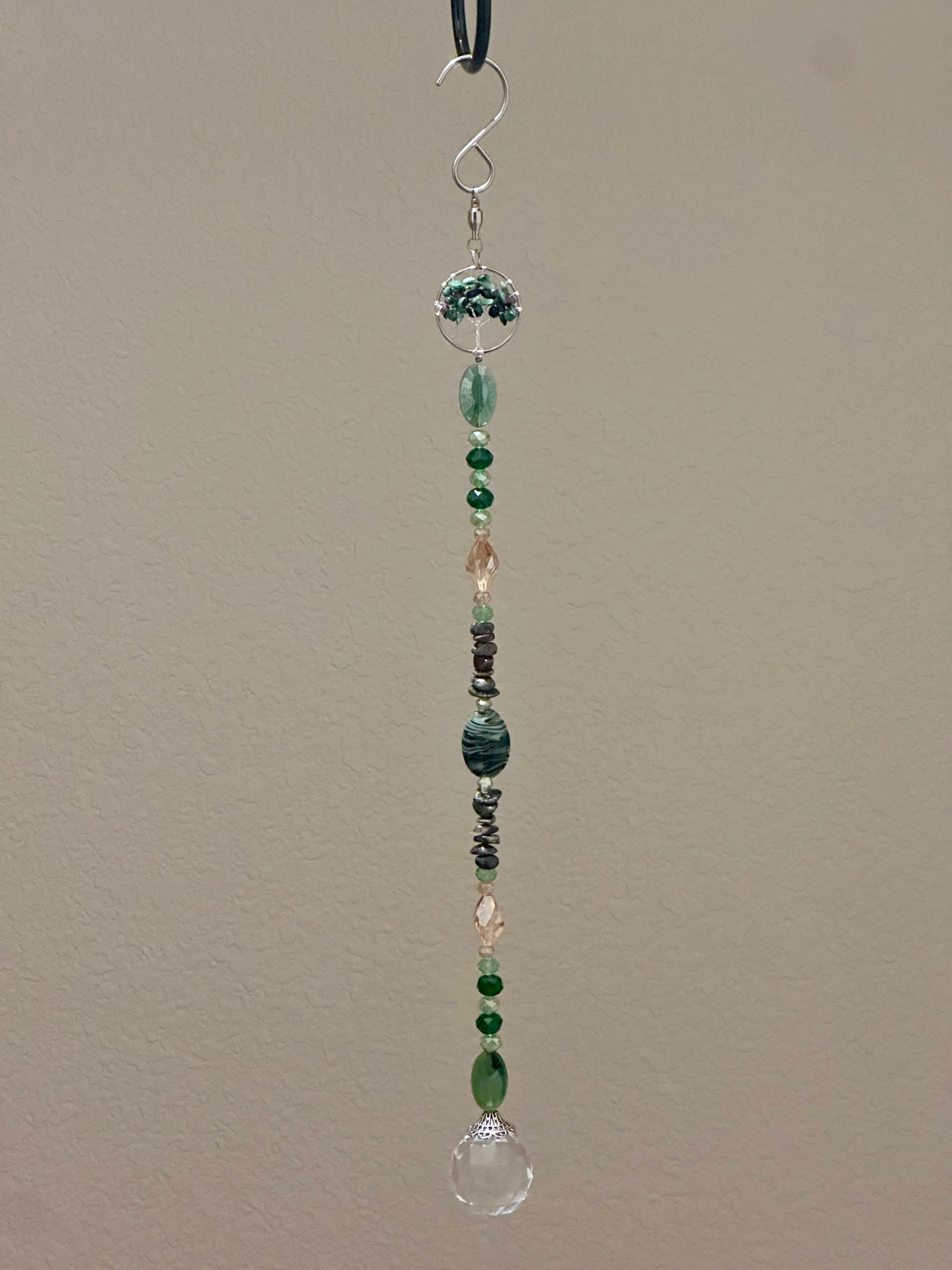 Epidote Tree of Life Suncatcher with Dragon Blood Stones