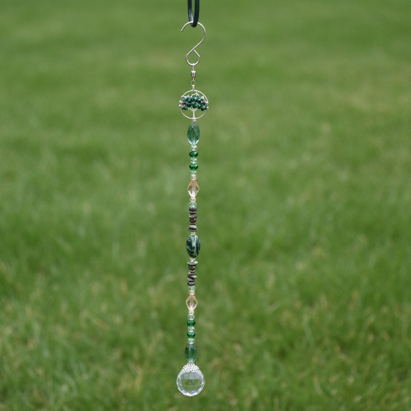 Epidote Tree of Life Suncatcher with Dragon Blood Stones