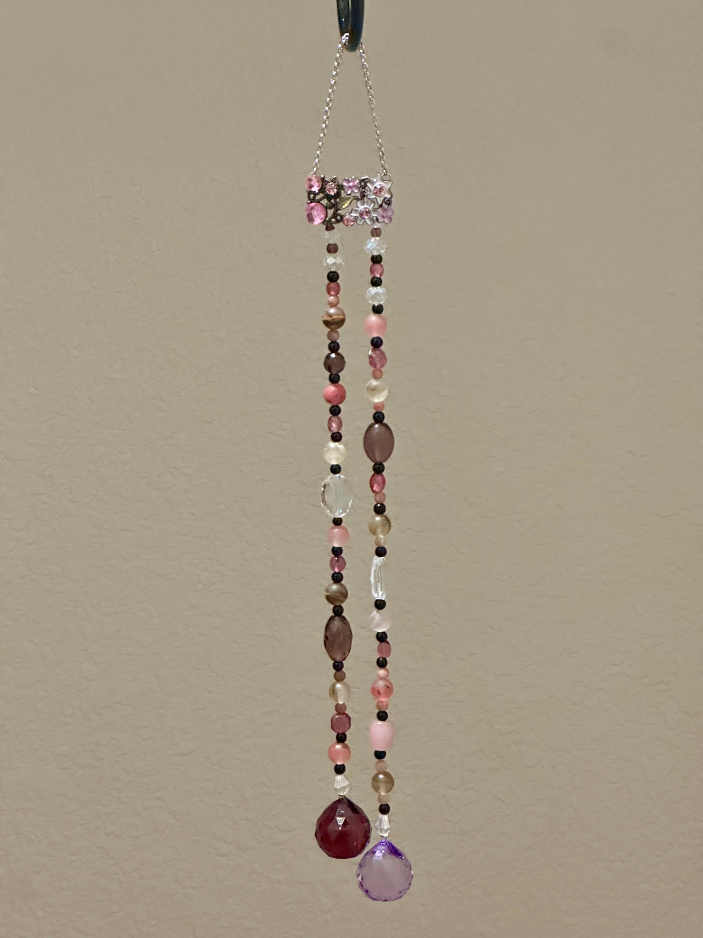 Cherry Quartz & Pink Metal Flower Suncatcher