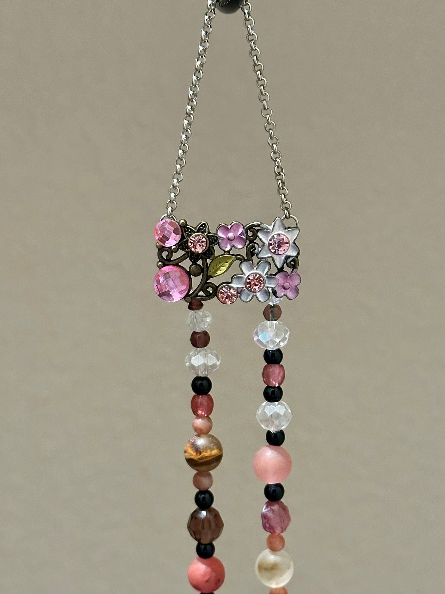 Cherry Quartz & Pink Metal Flower Suncatcher