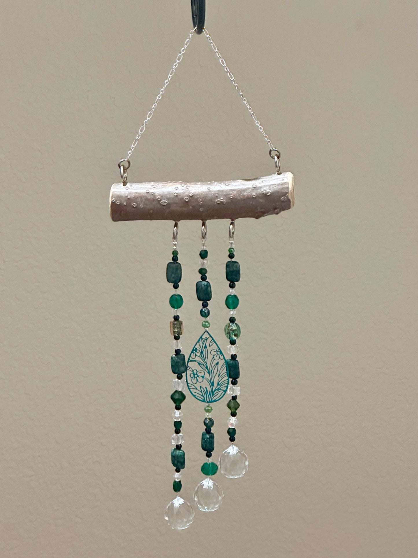 Natural African Turquoise Stone Suncatcher Mobile on Oak