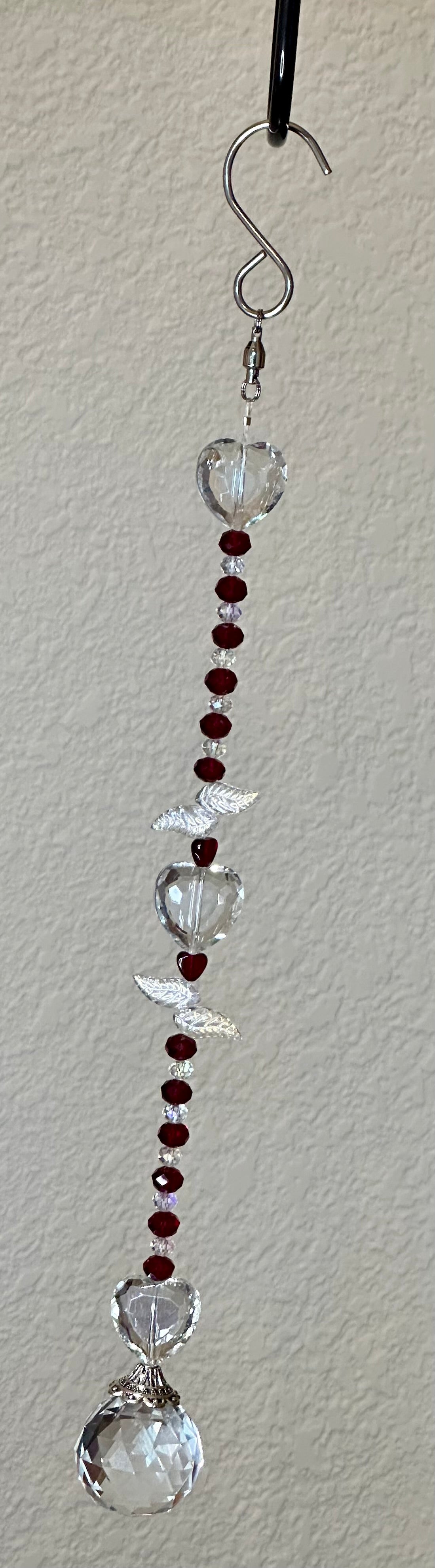 Clear Crystal Heart and Red Faceted Glass Suncatcher ❤️✨