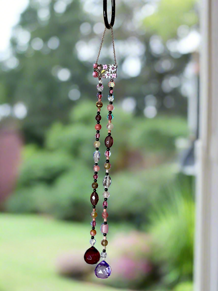 Cherry Quartz & Pink Metal Flower Suncatcher