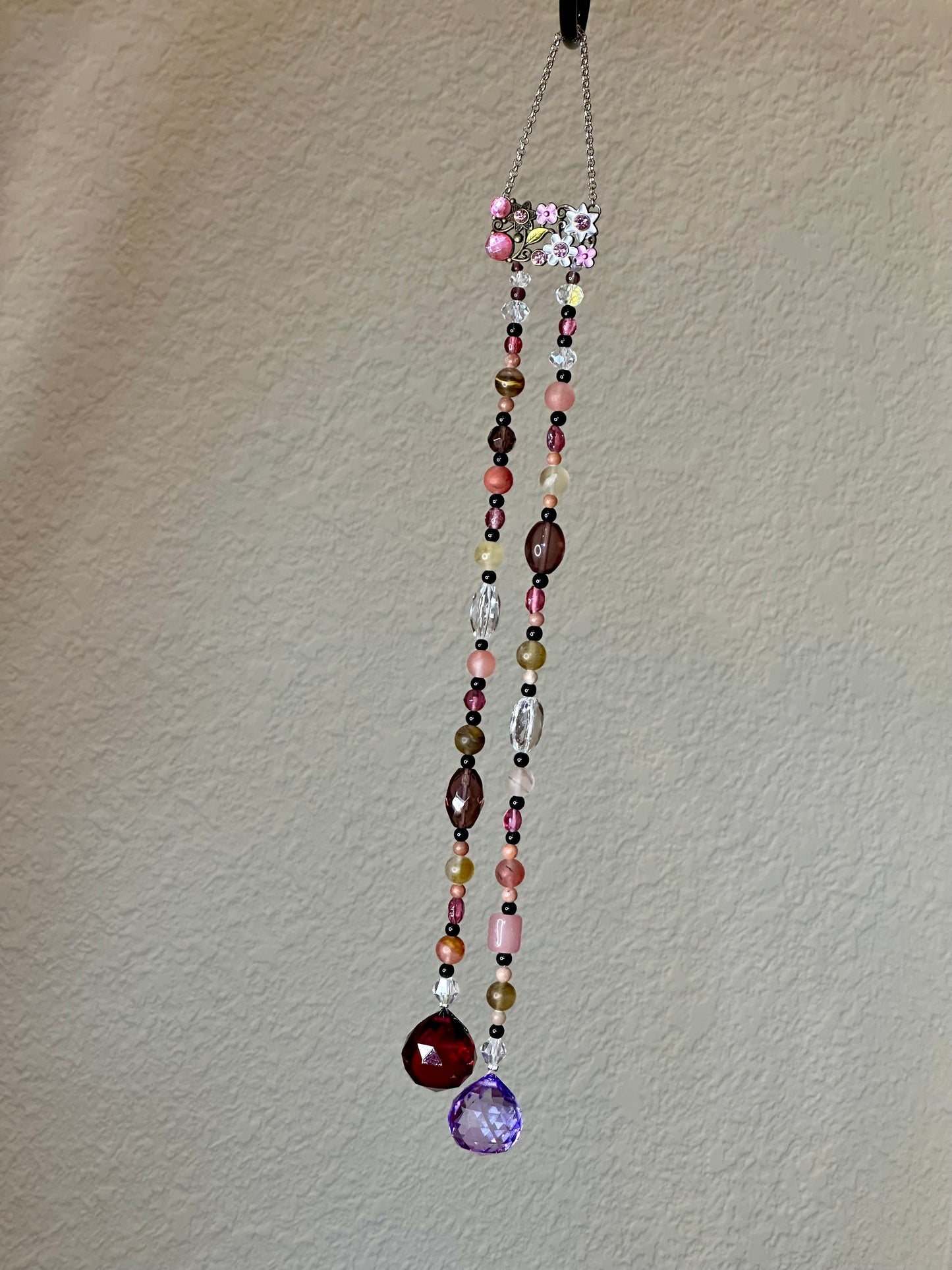 Cherry Quartz & Pink Metal Flower Suncatcher