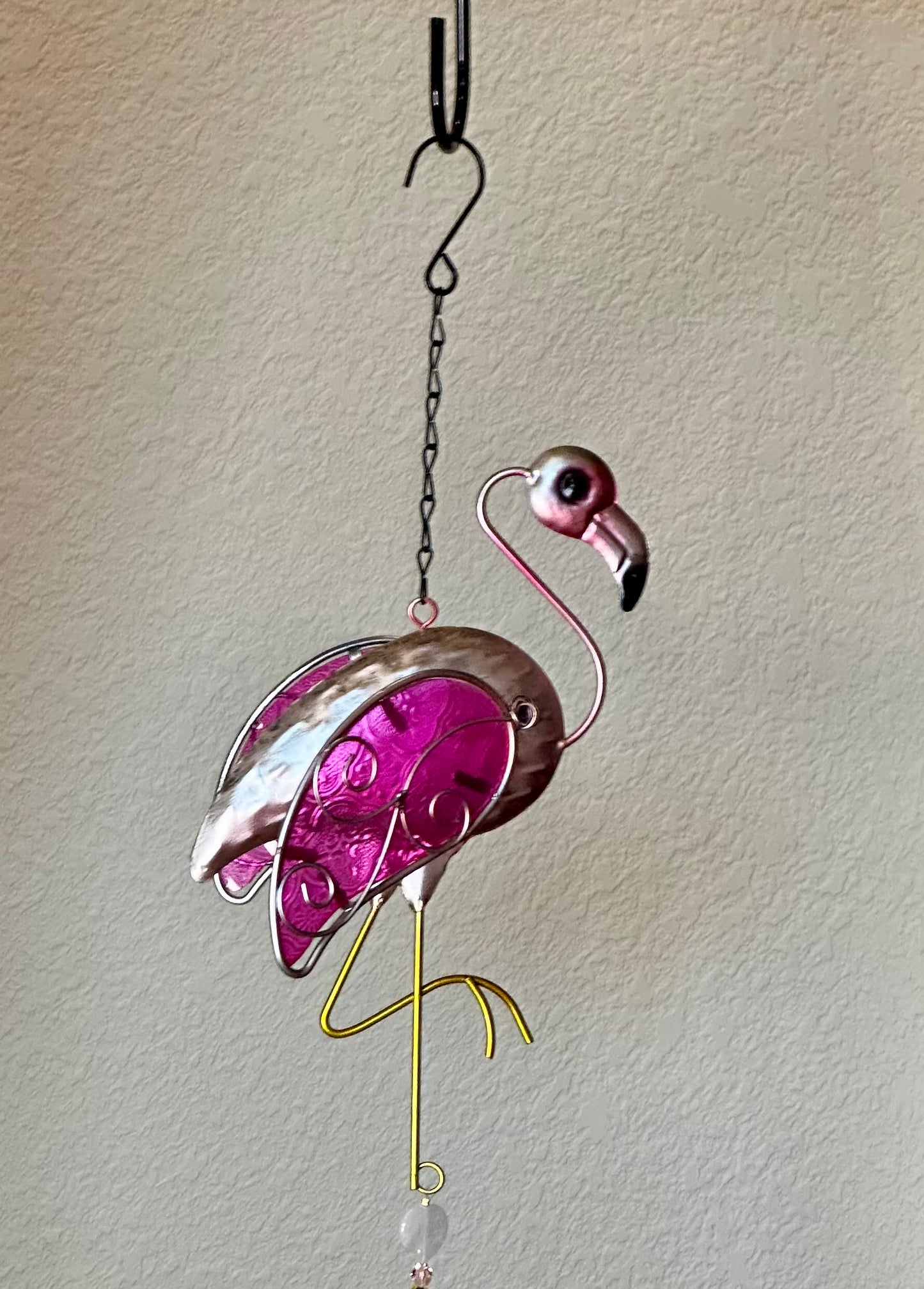 Pink Flamingo With Rose Quartz Suncatcher