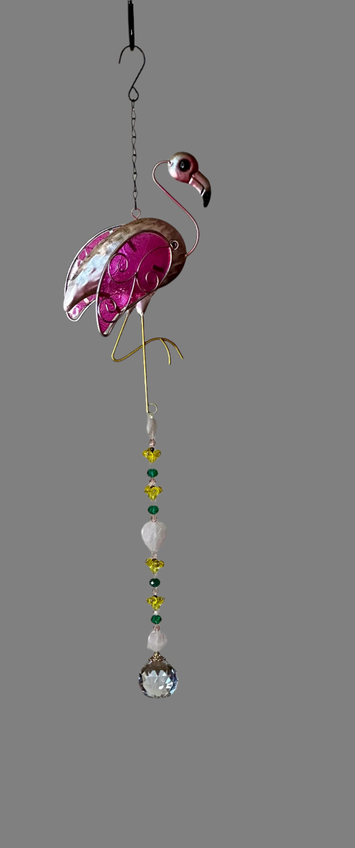 Pink Flamingo With Rose Quartz Suncatcher