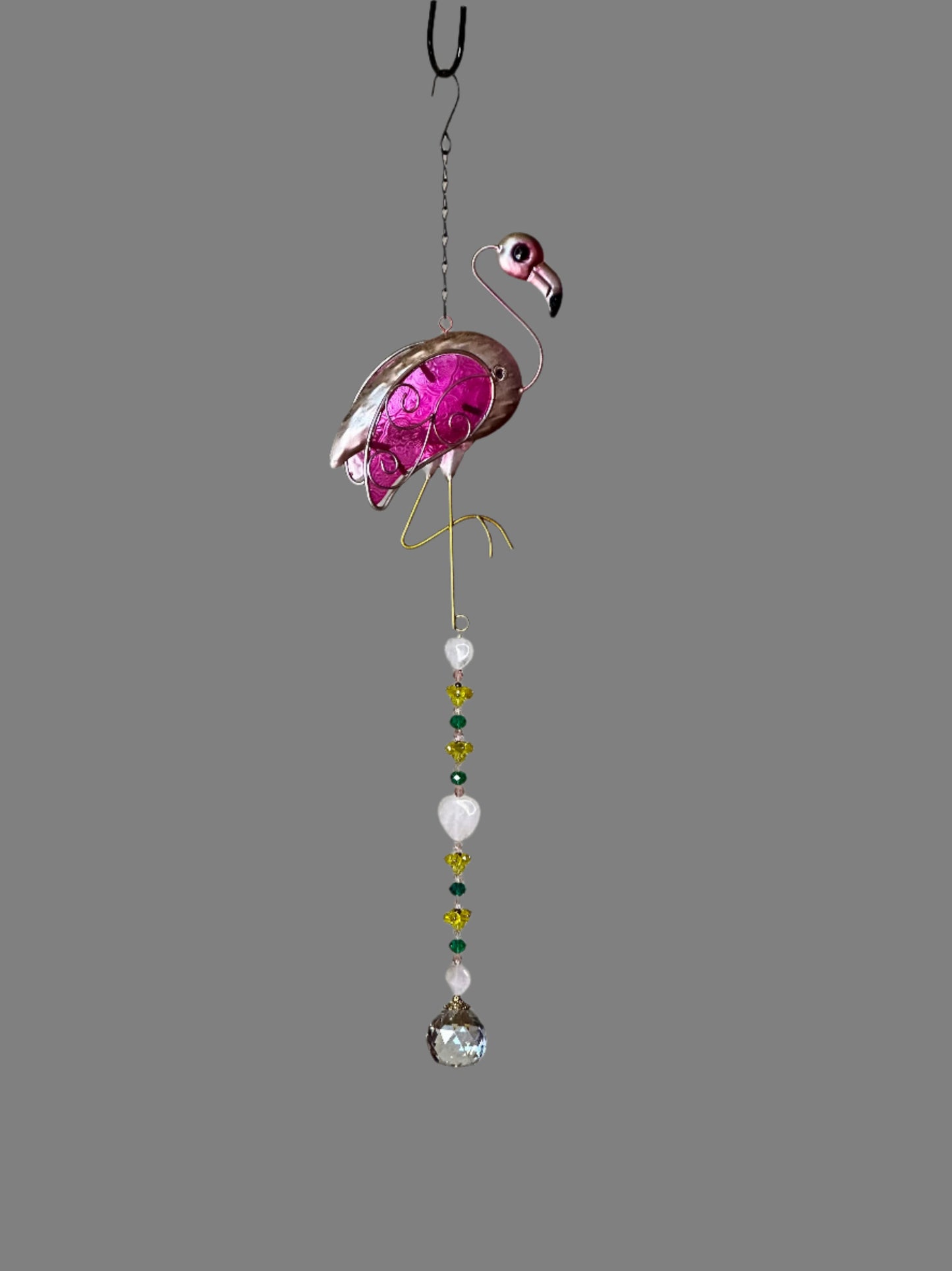 Pink Flamingo With Rose Quartz Suncatcher