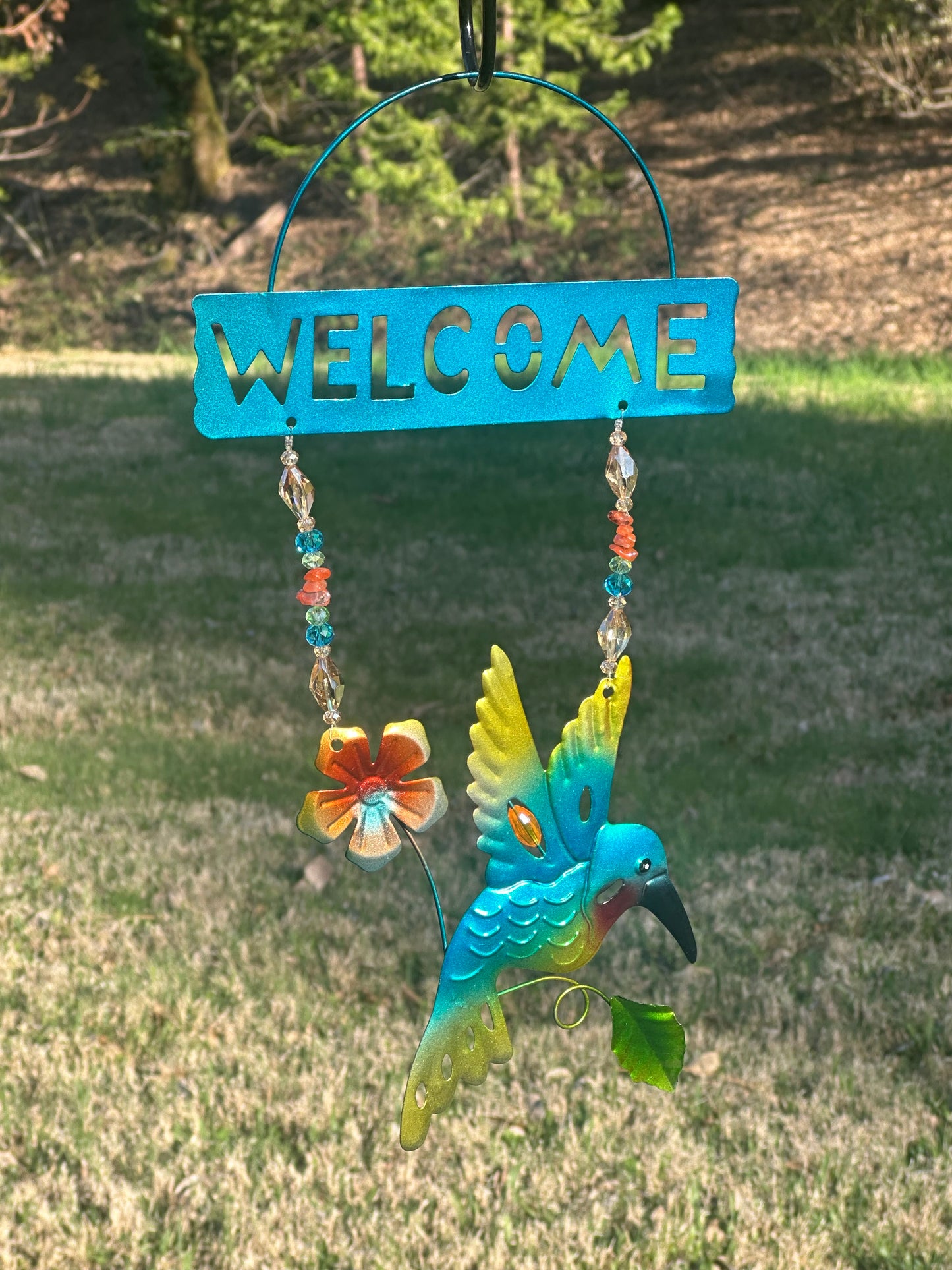 Blue Hummingbird Welcome Sign