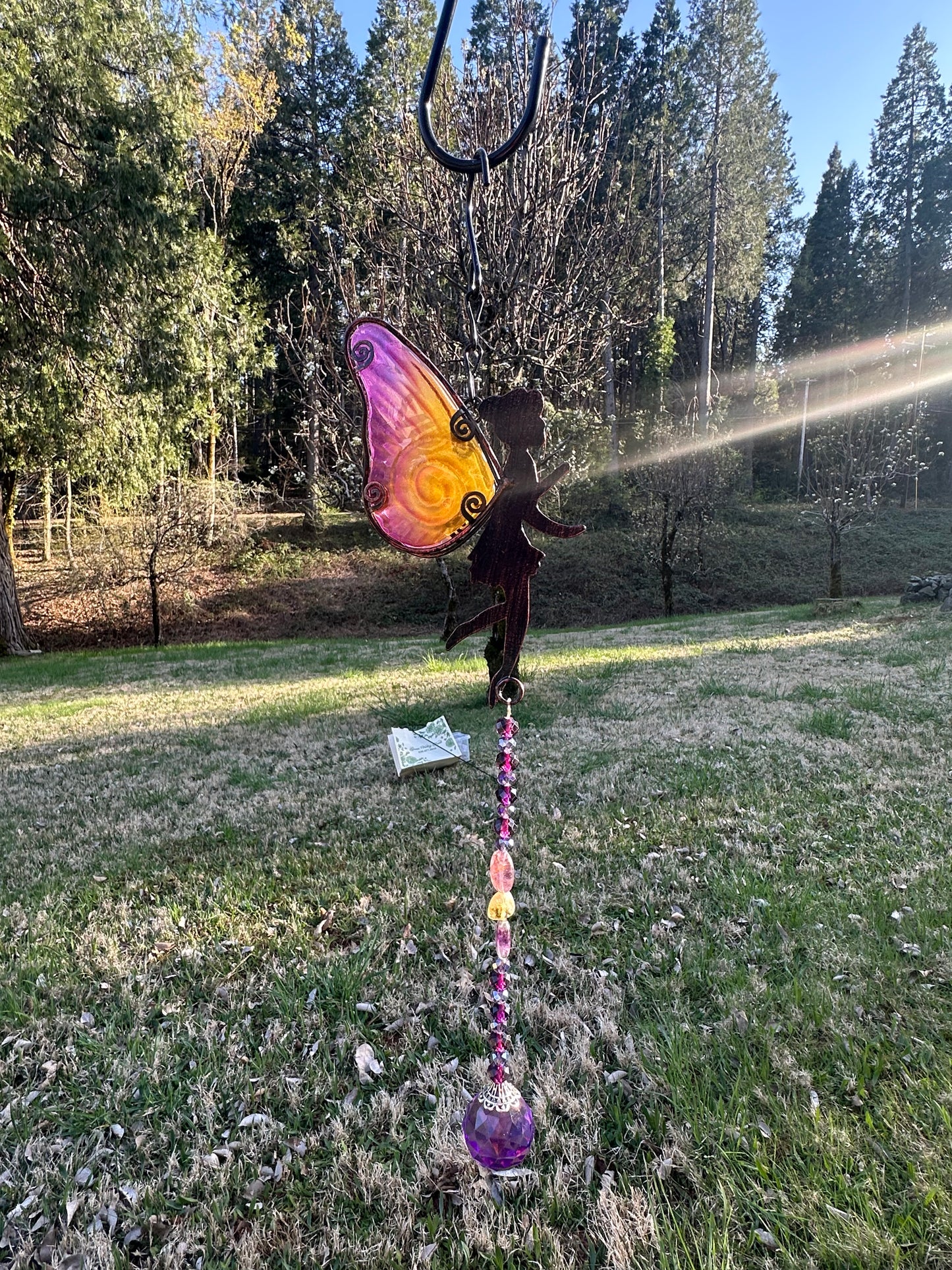 Purple and Yellow Fairy Suncatcher with Fluorite and Citrine Natural Stones