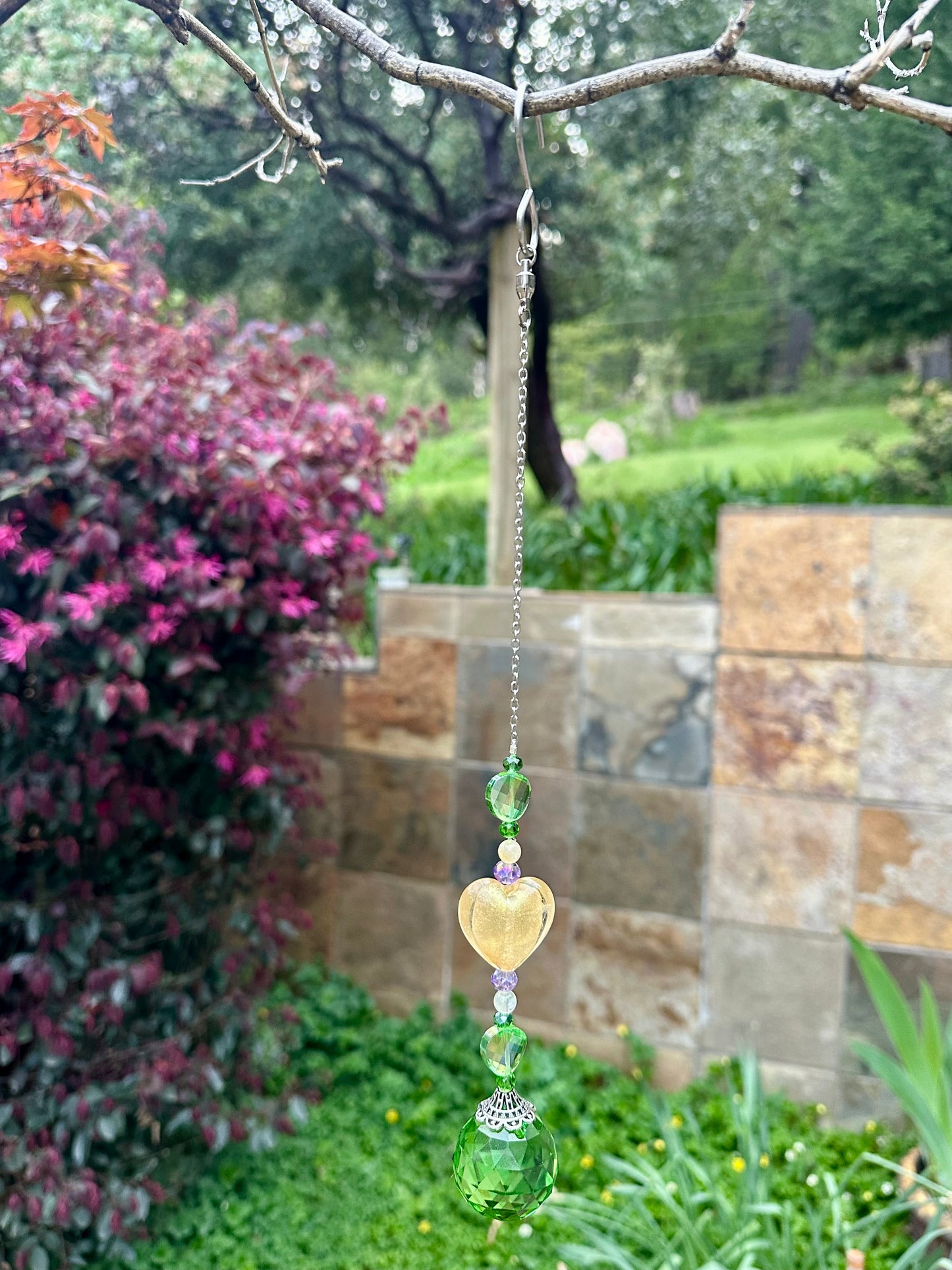 Green, Yellow and Purple Suncatcher with Citrine Accents