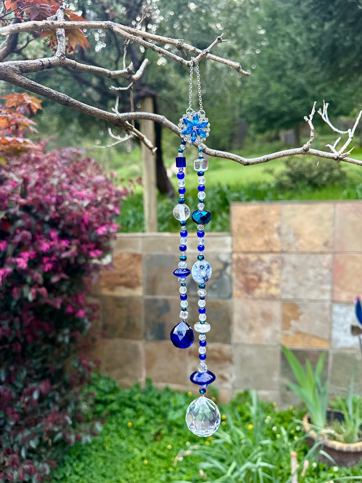 Two Strand Blue Aventurine and Glass Opal Suncatcher