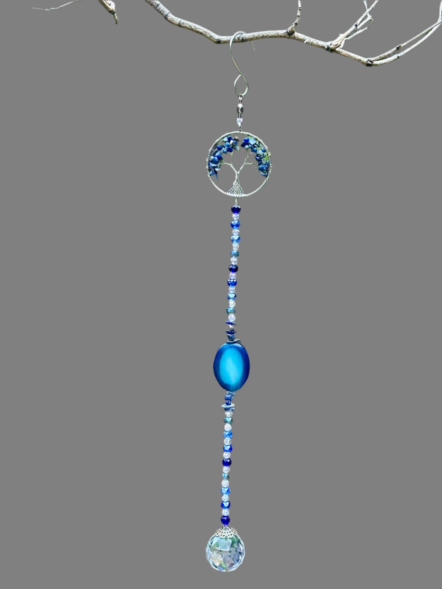 Sodalite Tree of Life and Blue Agate Suncatcher