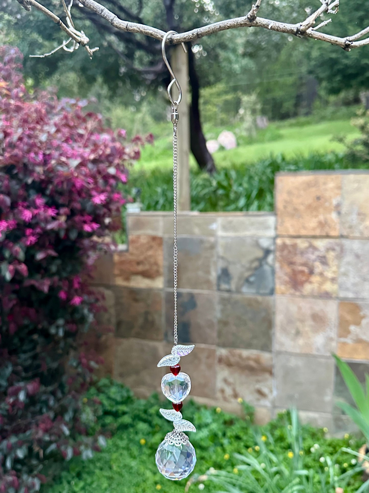 Clear Crystal Heart and Red Glass Suncatcher on Silver Chain❤️✨