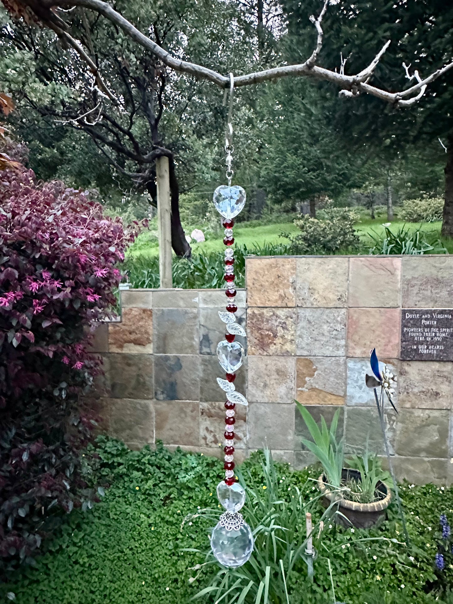 Clear Crystal Heart and Red Faceted Glass Suncatcher ❤️✨