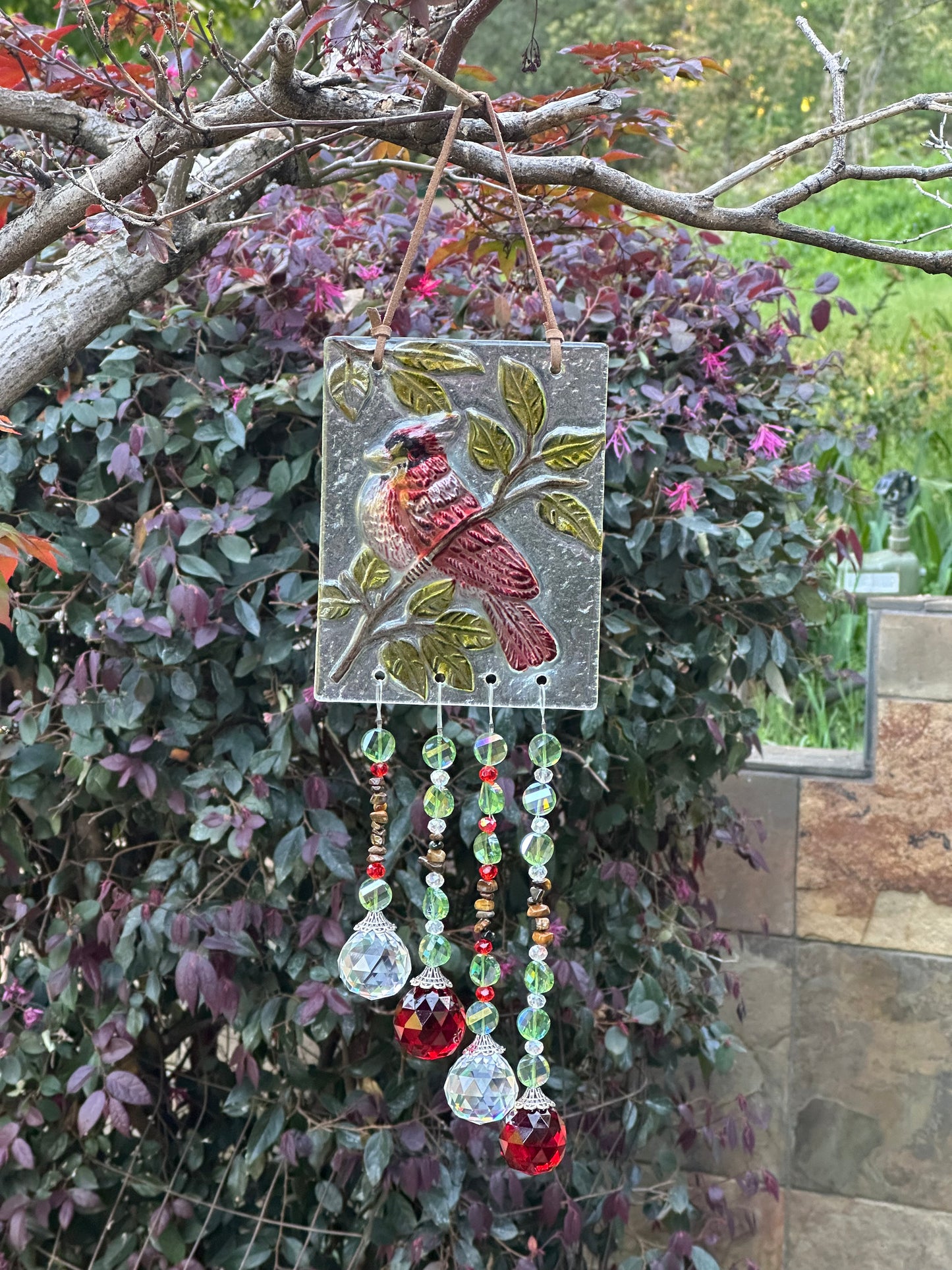 Glass Cardinal Suncatcher Mobile