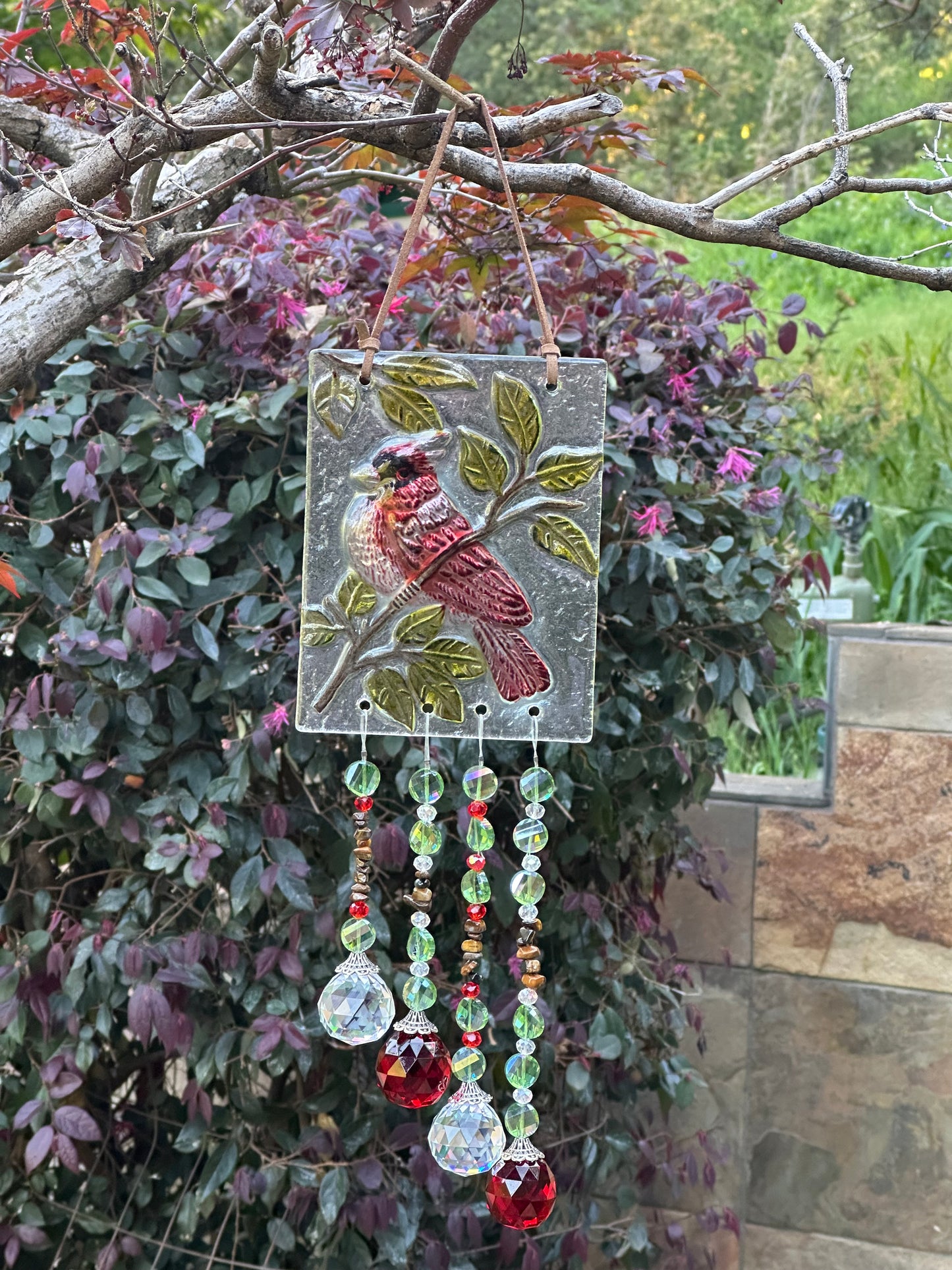 Glass Cardinal Suncatcher Mobile