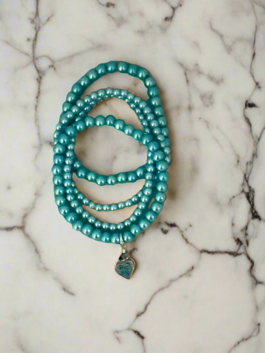 Set of Four Light Blue Glass Pearl Stackable Bracelets