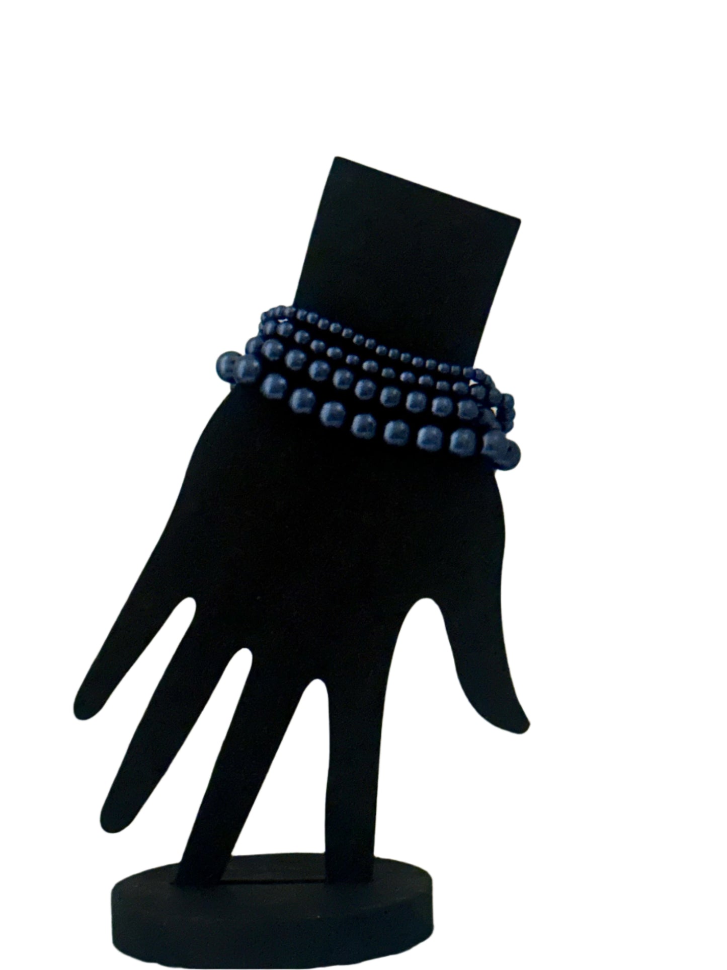 Set of Four Stackable Dark Blue Glass Pearl Bracelets