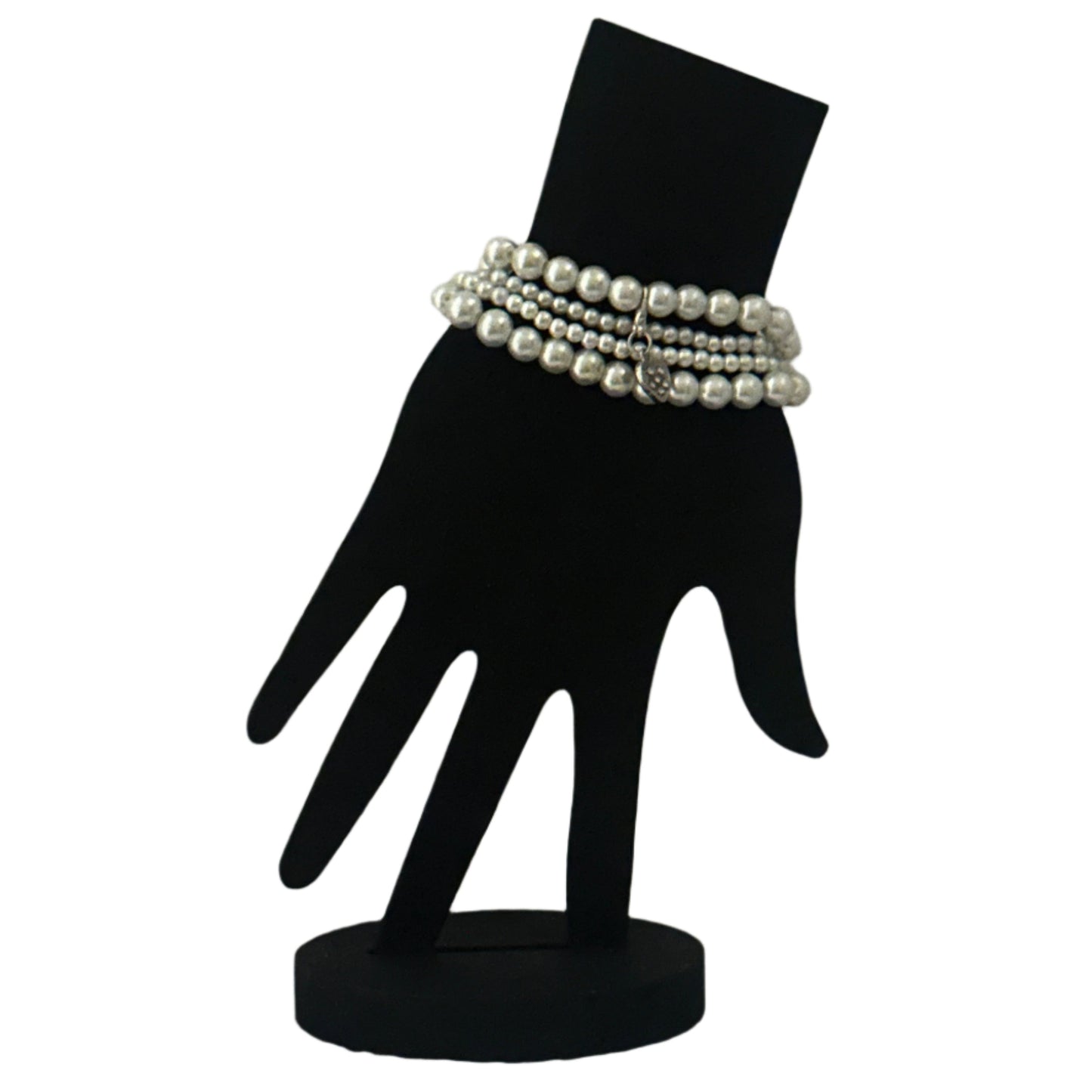 White Glass Pearl Stackable Bracelet Set