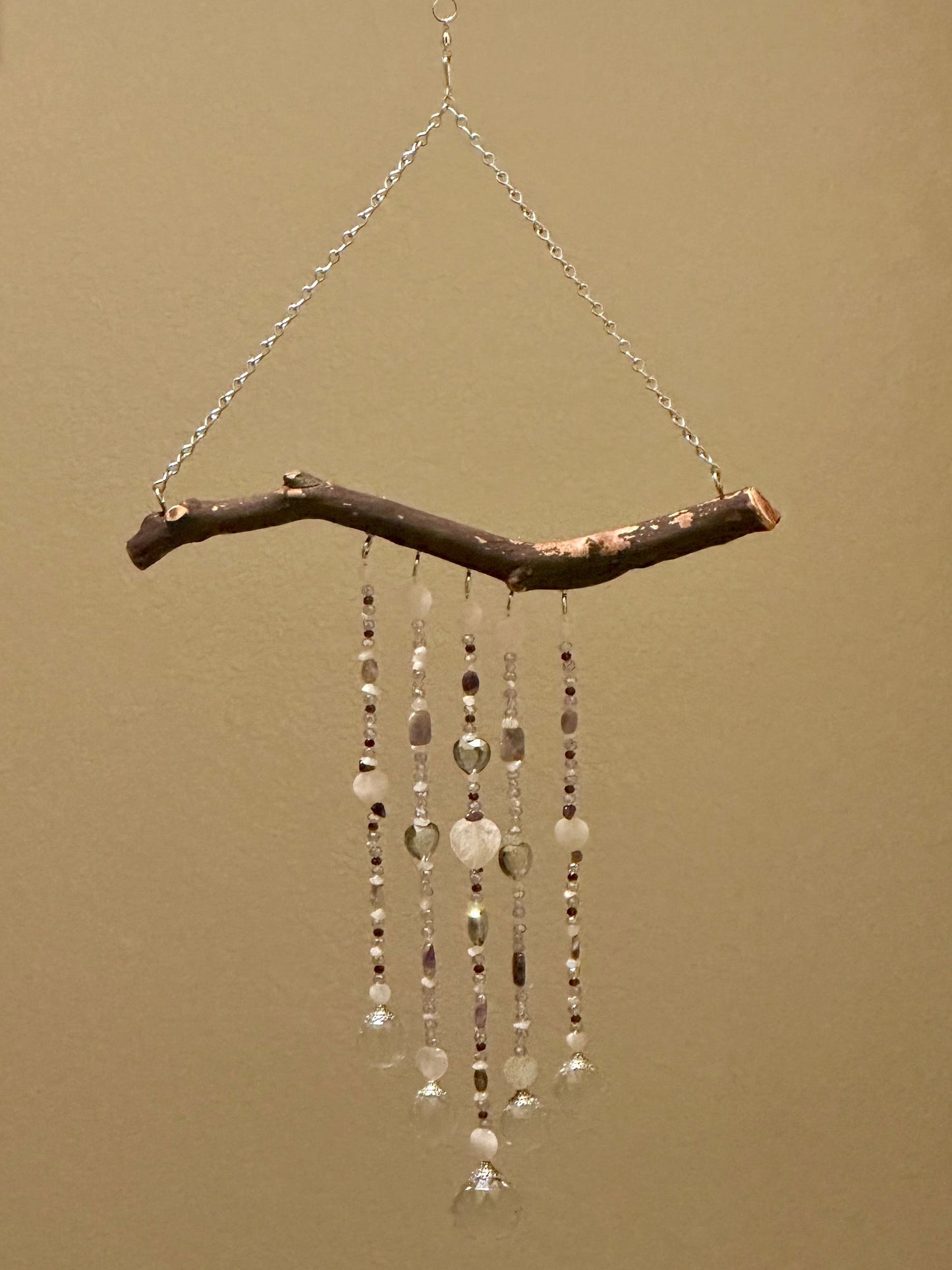 Amethyst and Rose Quartz Five String Suncatcher Mobile