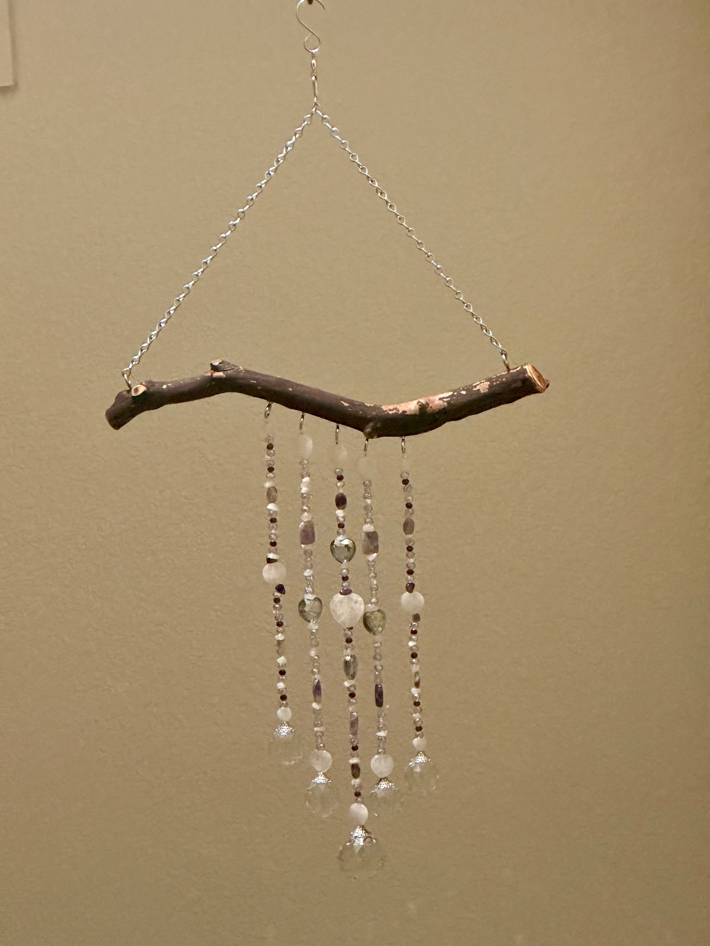 Amethyst and Rose Quartz Five String Suncatcher Mobile