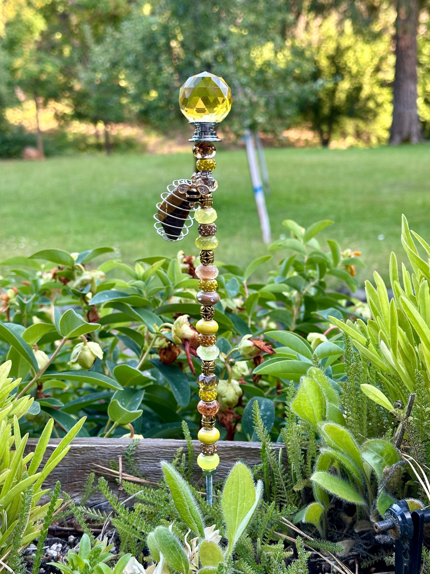 Yellow and Gold Fairy Stick with Yellow Globe and Tiger’s Eye Charm