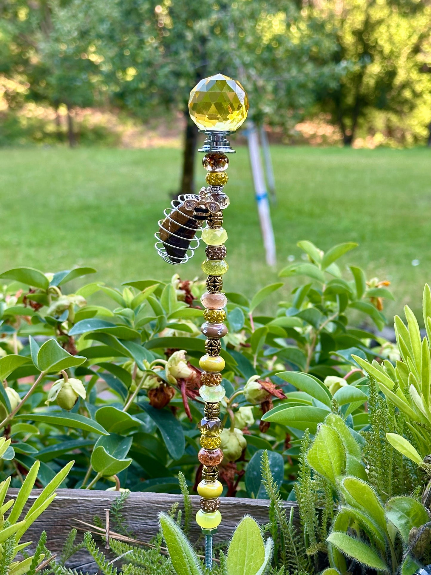 Yellow and Gold Fairy Stick with Yellow Globe and Tiger’s Eye Charm