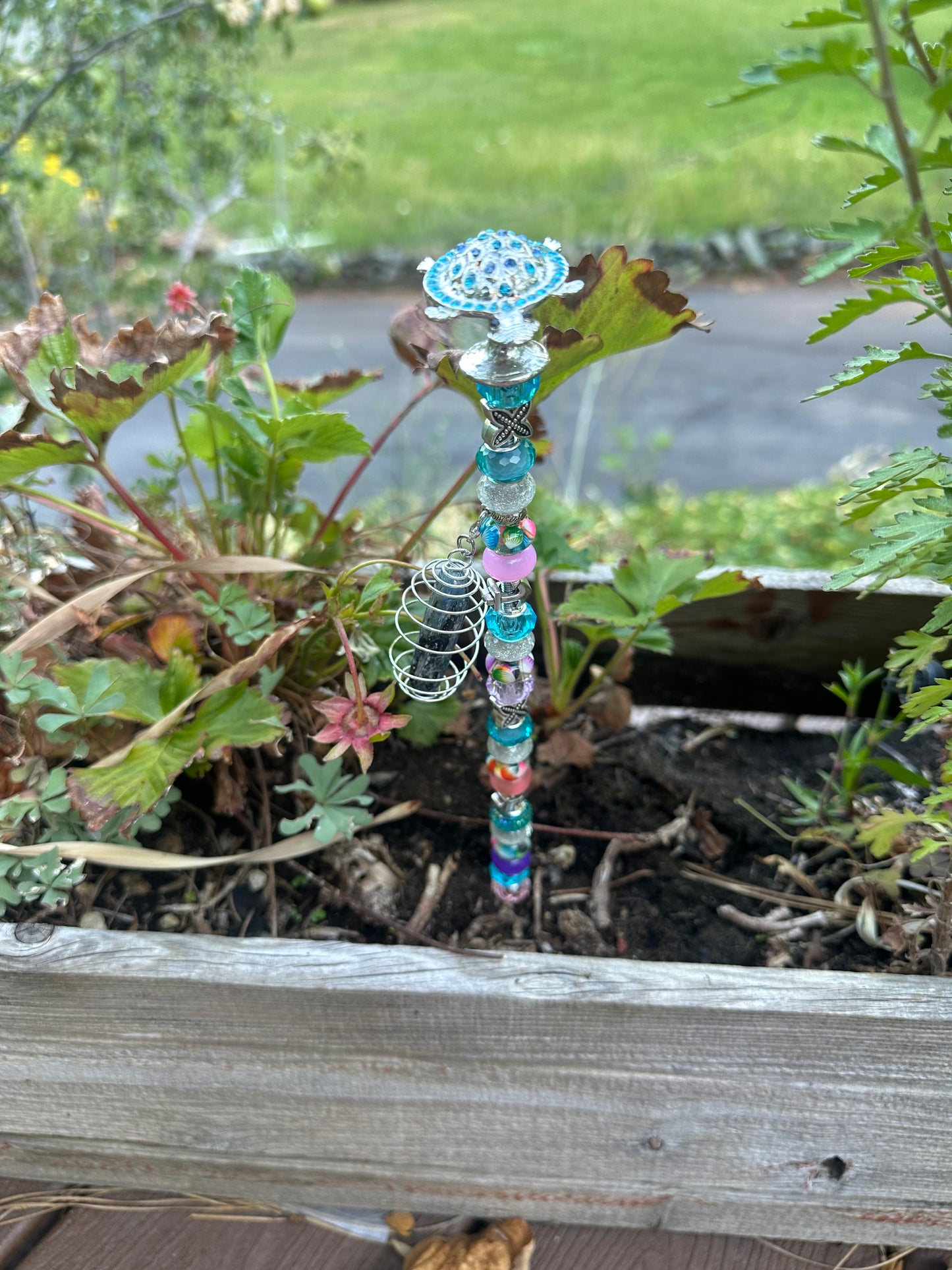 Tropical Fairy Stick with Silver Sea Turtle & Kyanite Stone