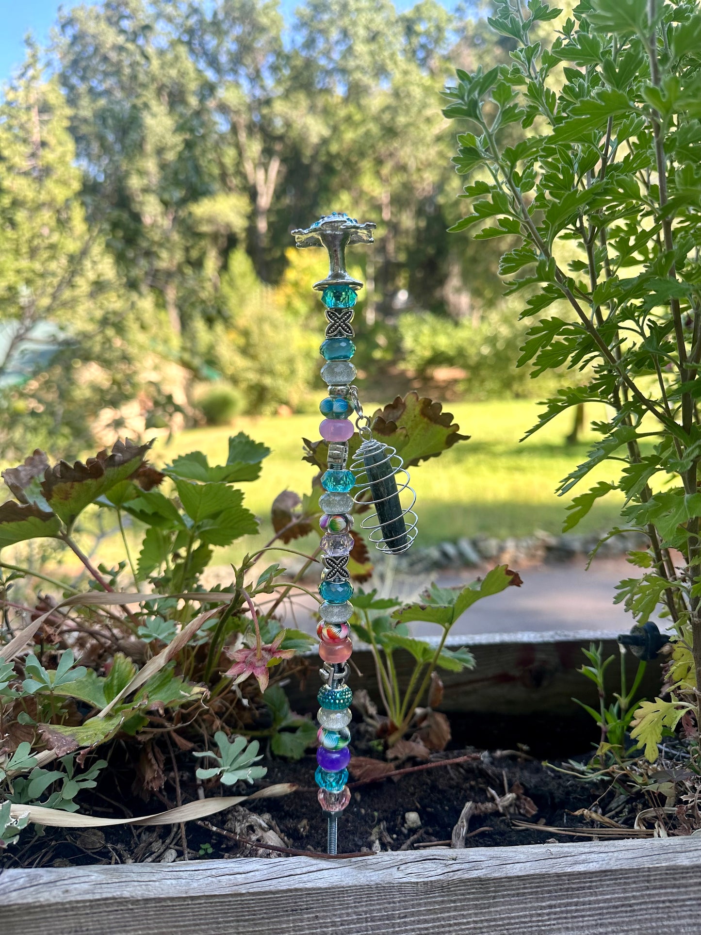 Tropical Fairy Stick with Silver Sea Turtle & Kyanite Stone