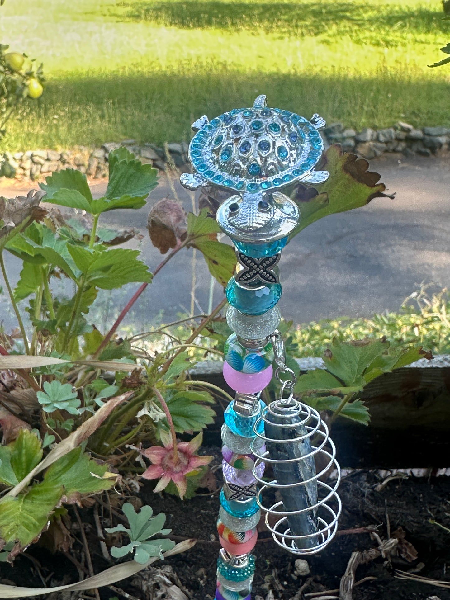 Tropical Fairy Stick with Silver Sea Turtle & Kyanite Stone