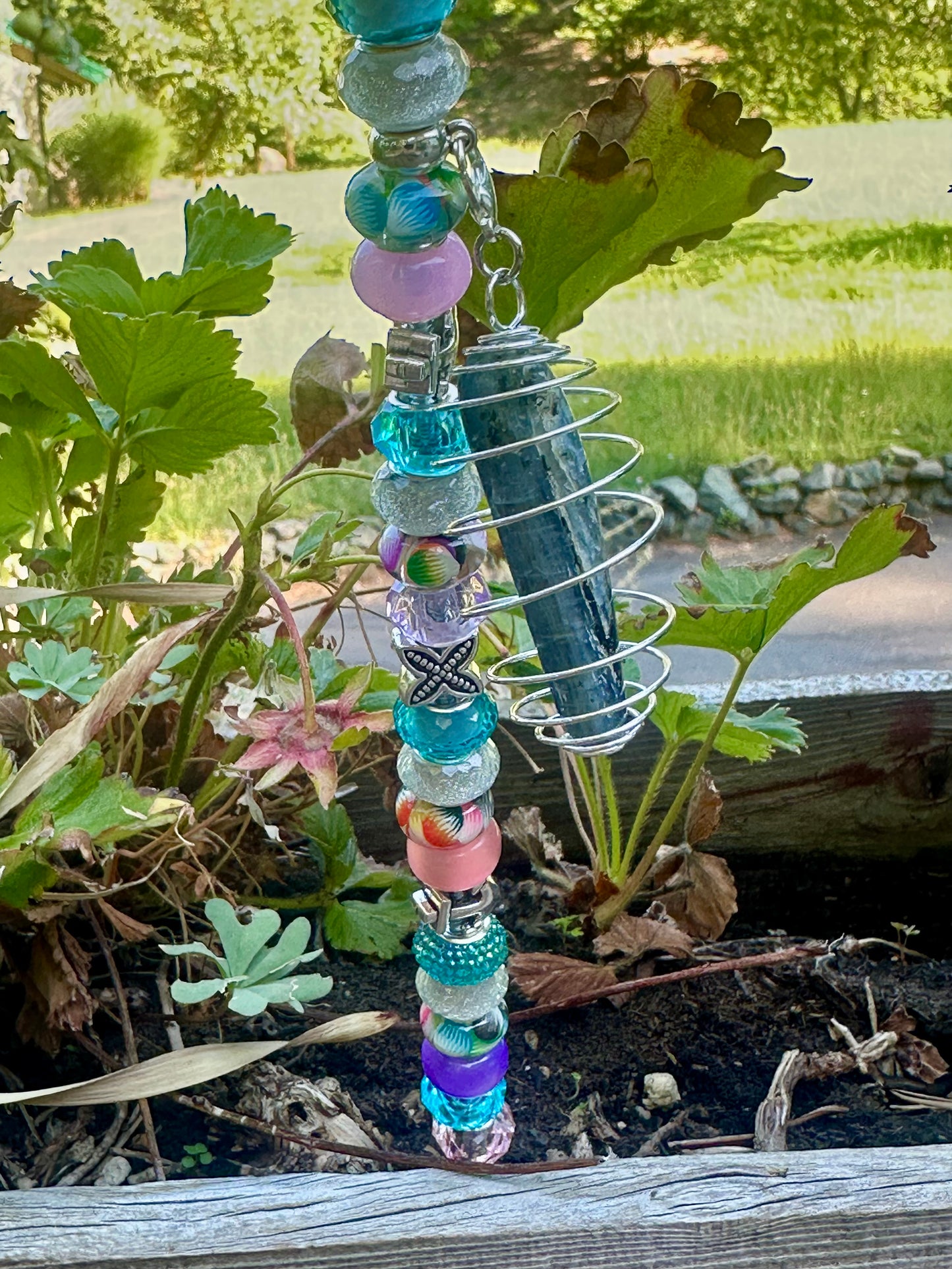 Tropical Fairy Stick with Silver Sea Turtle & Kyanite Stone