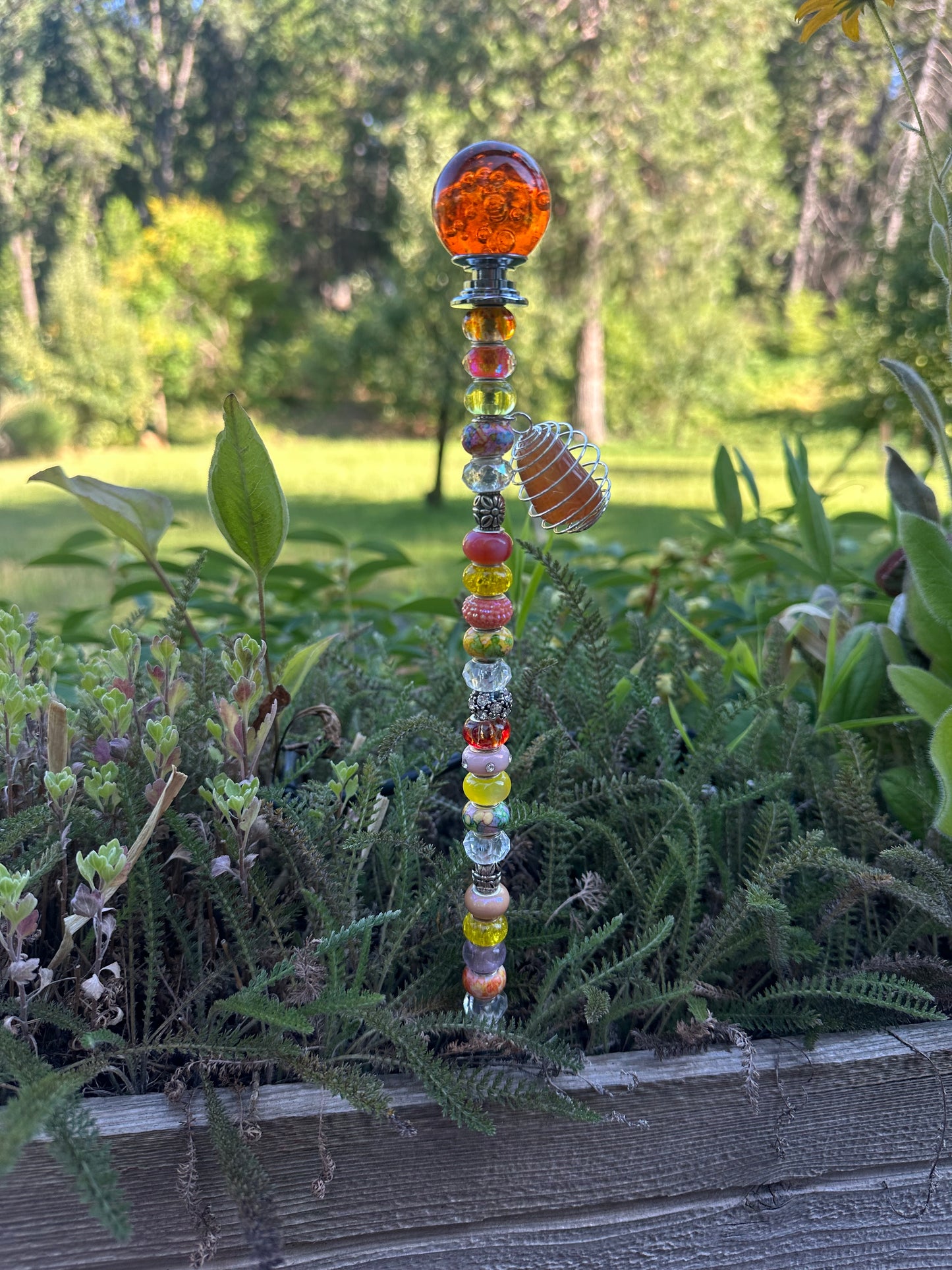 Orange & Yellow Fairy Stick with Orange Globe and Carnelian Charm