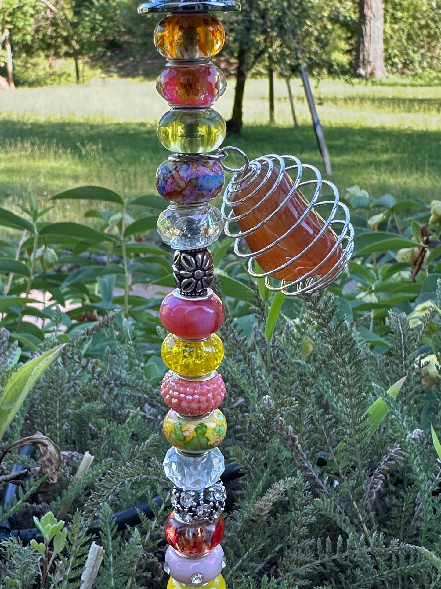 Orange & Yellow Fairy Stick with Orange Globe and Carnelian Charm